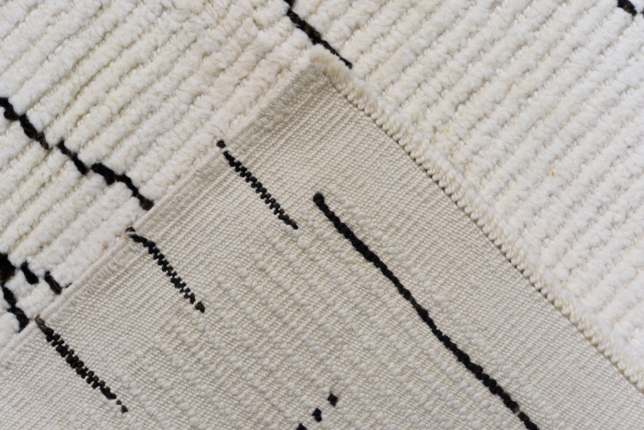 9' x 13' one-of-a-kind handmade vintage Tulu large size rug. Color palette: ivory, charcoal, gray, black