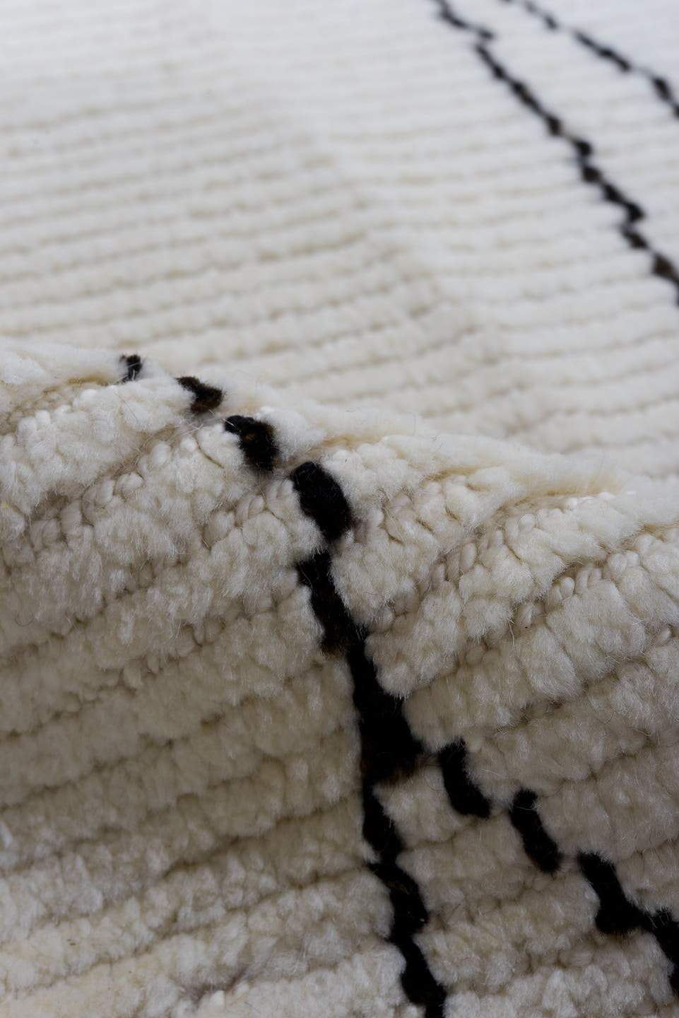 9' x 13' one-of-a-kind handmade vintage Tulu large size rug. Color palette: ivory, charcoal, gray, black