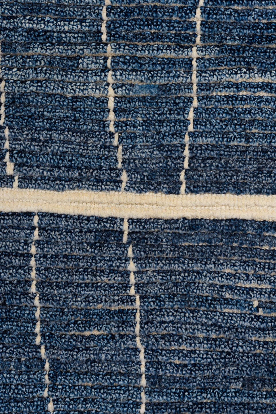 2' x 14' one-of-a-kind handmade vintage Tulu runner rug. Color palette: navy, ivory, blue