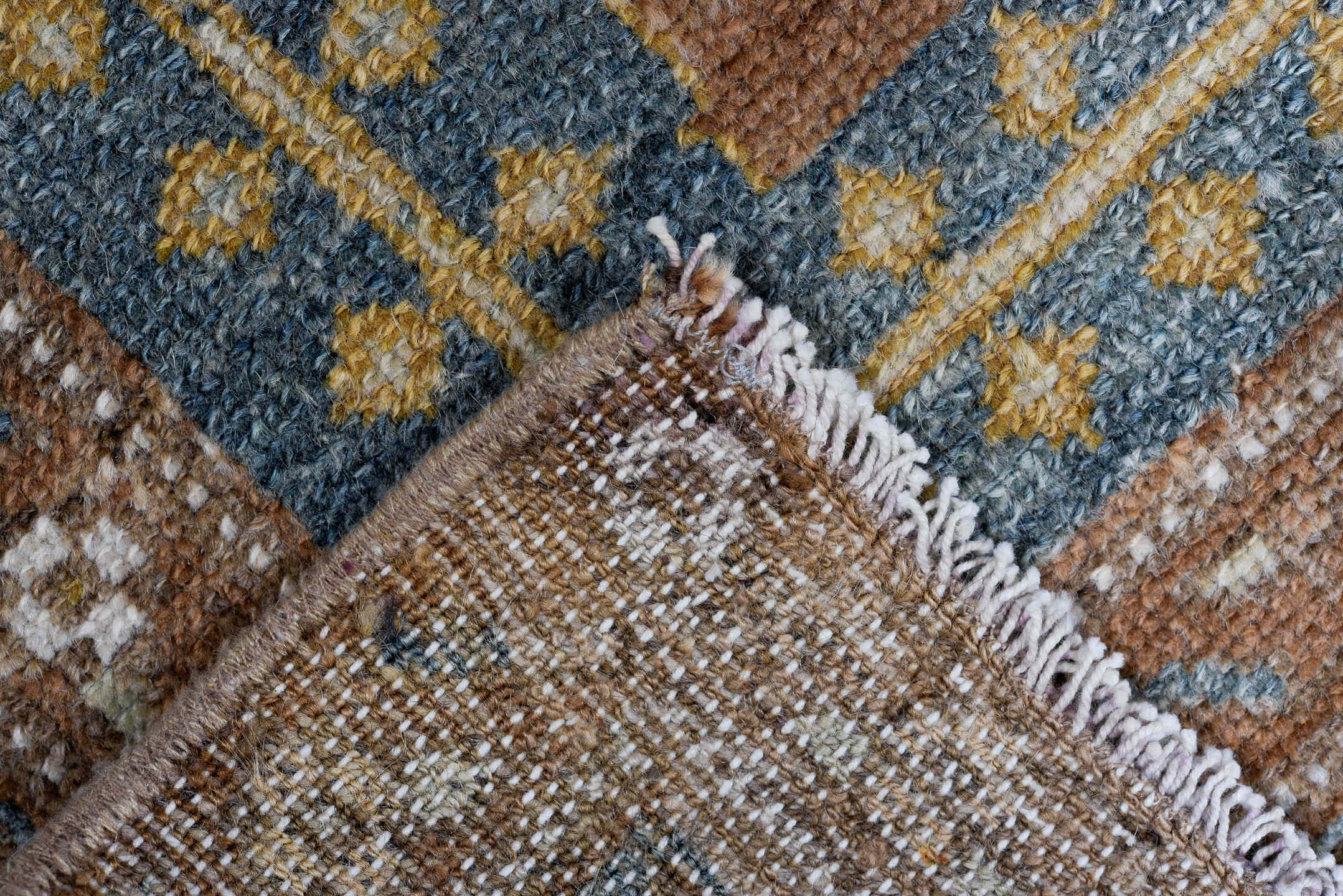 4' x 7' one-of-a-kind handmade antique Malayer rug. Color palette: blue, camel, ivory, taupe, tan, sage, brown, beige, gray