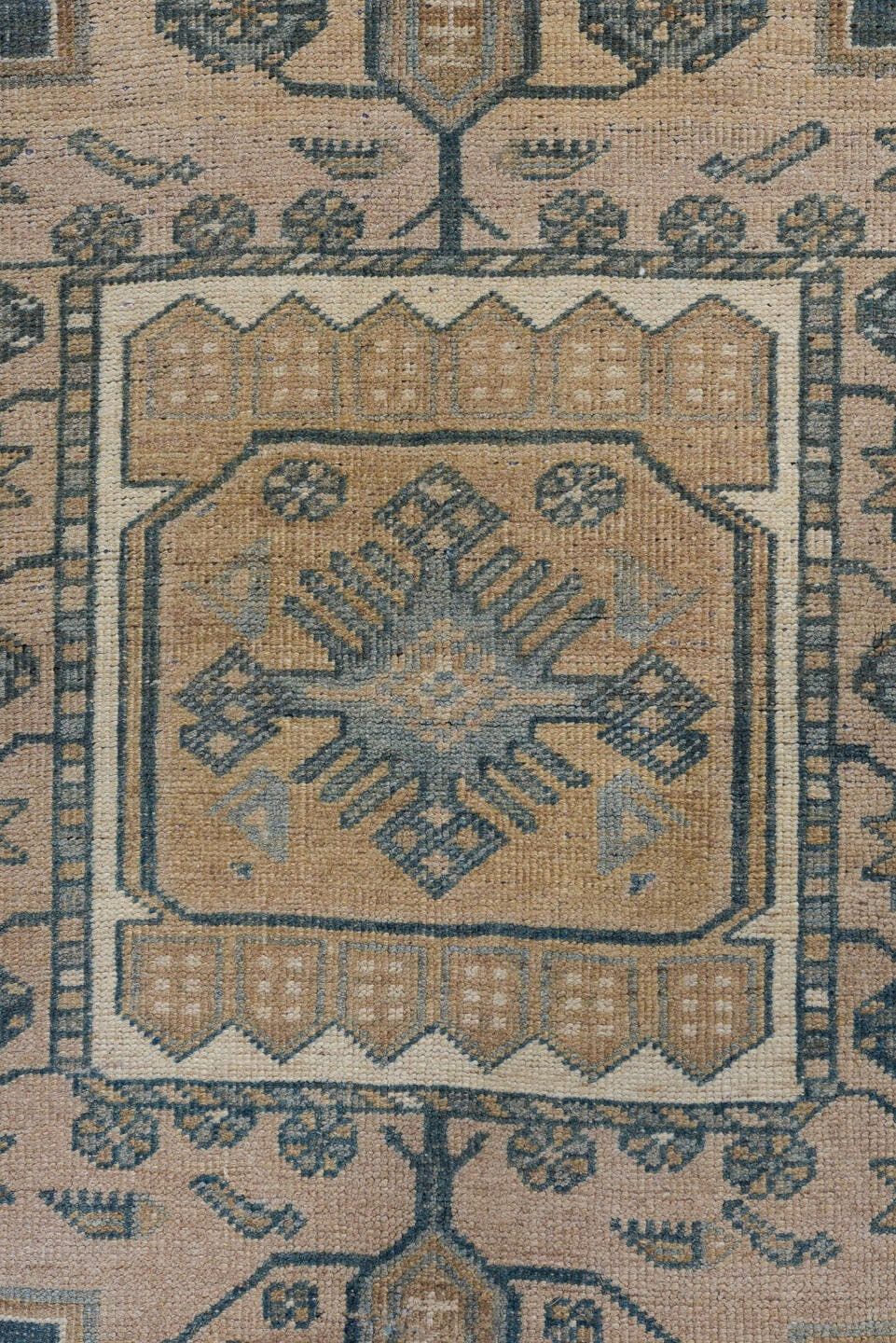 4' x 9' one-of-a-kind handmade antique NW Persian runner rug. Color palette: beige, slate, ivory, taupe, camel, charcoal