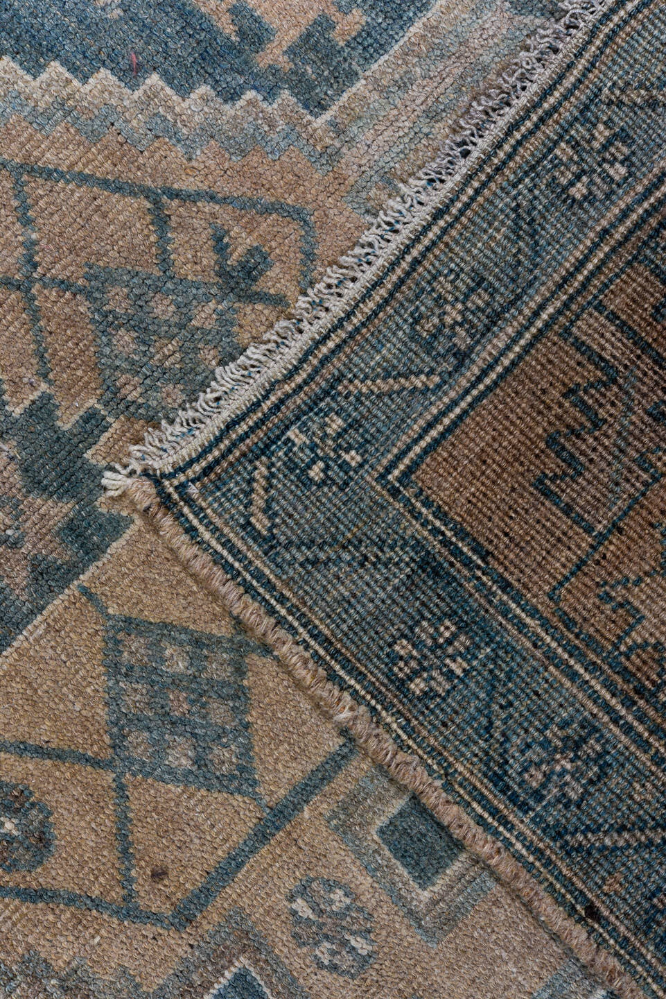4' x 9' one-of-a-kind handmade antique NW Persian runner rug. Color palette: beige, slate, ivory, taupe, camel, charcoal