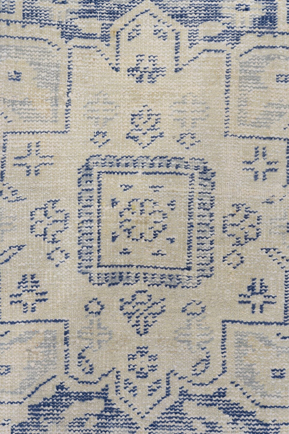 7' x 10' one-of-a-kind handmade antique Sparta large size rug. Color palette: ivory, powder blue, slate, cream, light blue