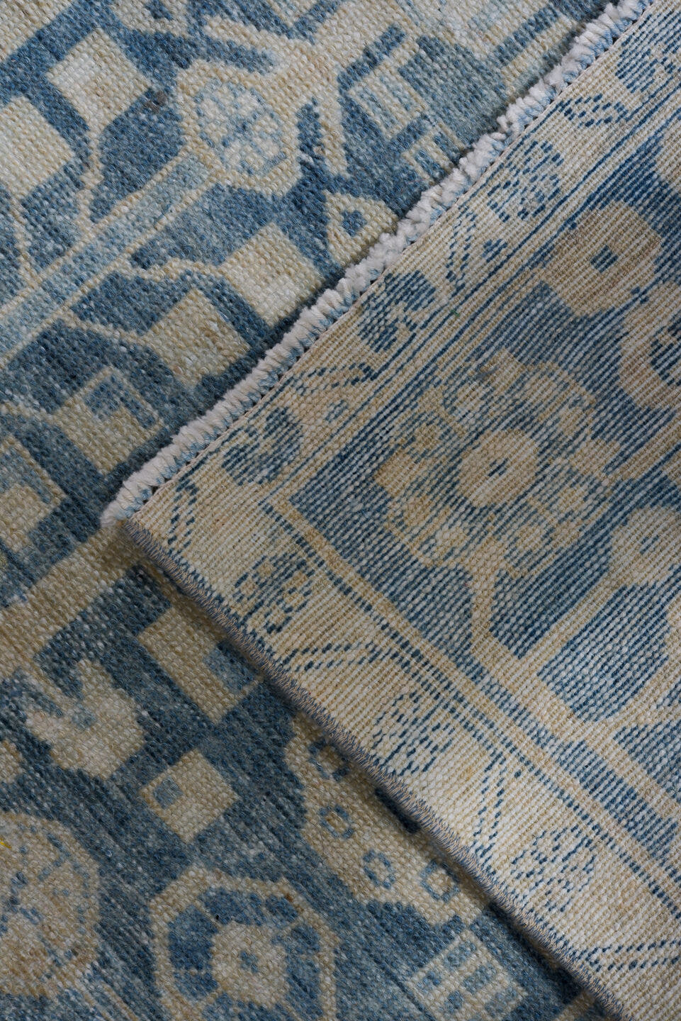 3' x 6' one-of-a-kind handmade vintage Malayer small size rug. Color palette: sky blue, ivory, cream, slate, pale blue