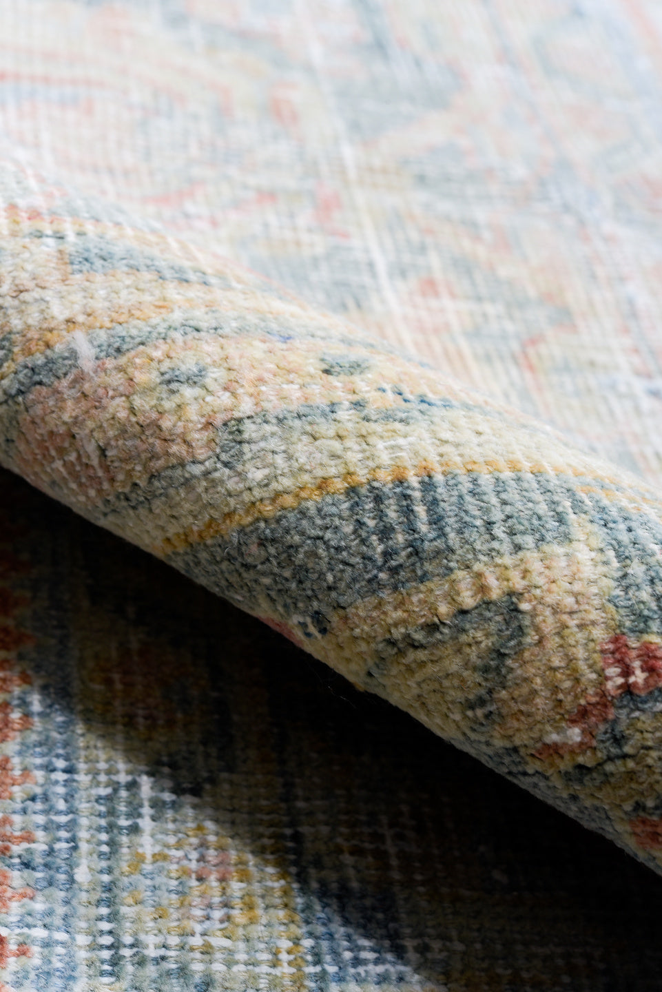 9' x 12' one-of-a-kind handmade antique Mahal large size rug. Color palette: terra cotta, pale blue, ivory, taupe, slate