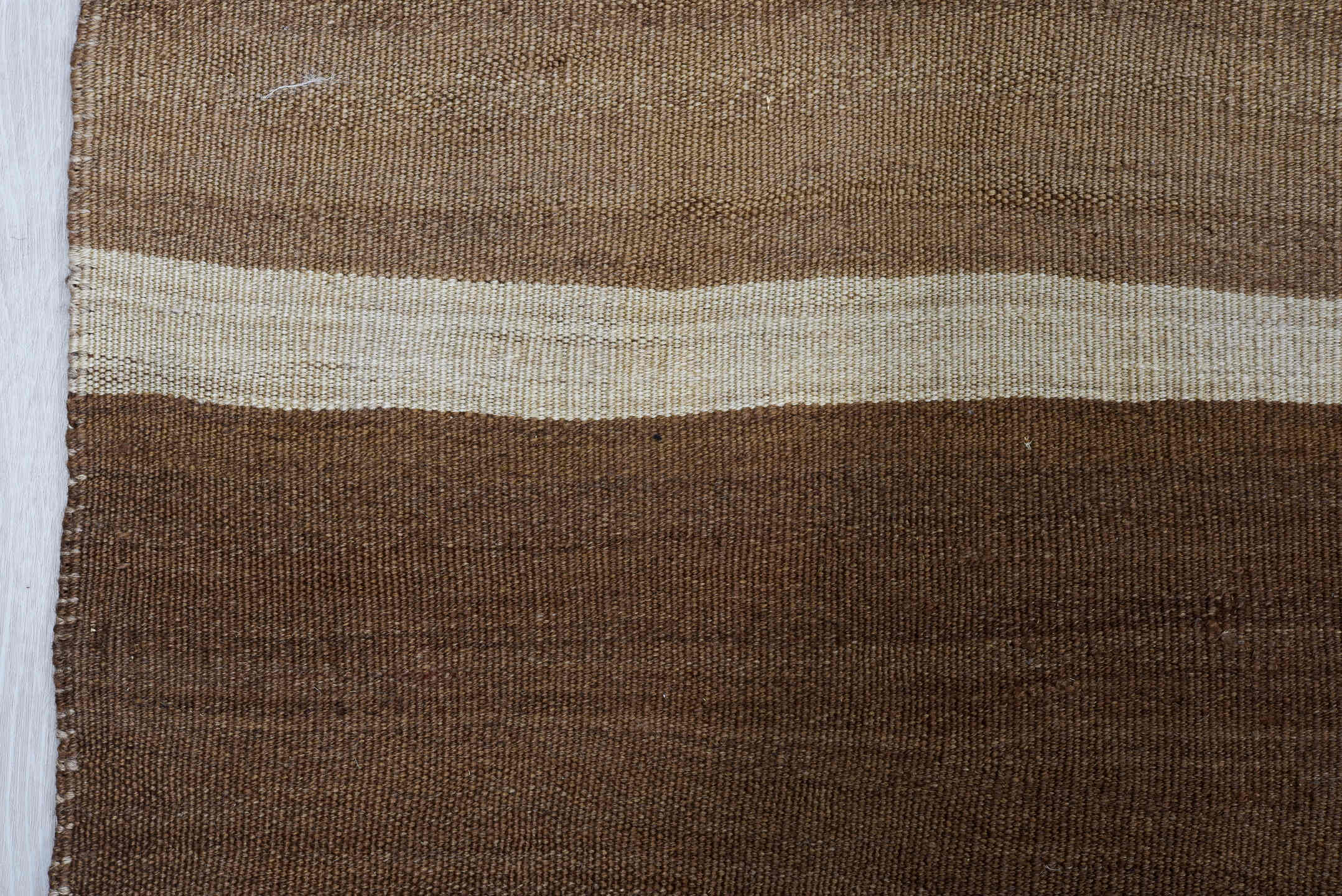 8' x 11' one-of-a-kind handmade vintage Kilim large size rug. Color palette: camel, taupe, brown, ivory, dark_brown, beige