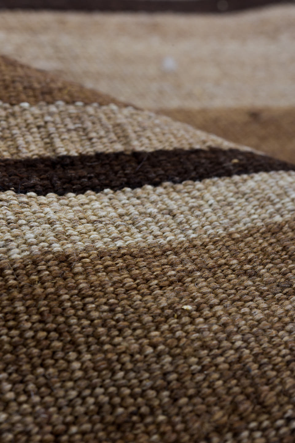 8' x 11' one-of-a-kind handmade vintage Kilim large size rug. Color palette: camel, taupe, brown, ivory, dark_brown, beige