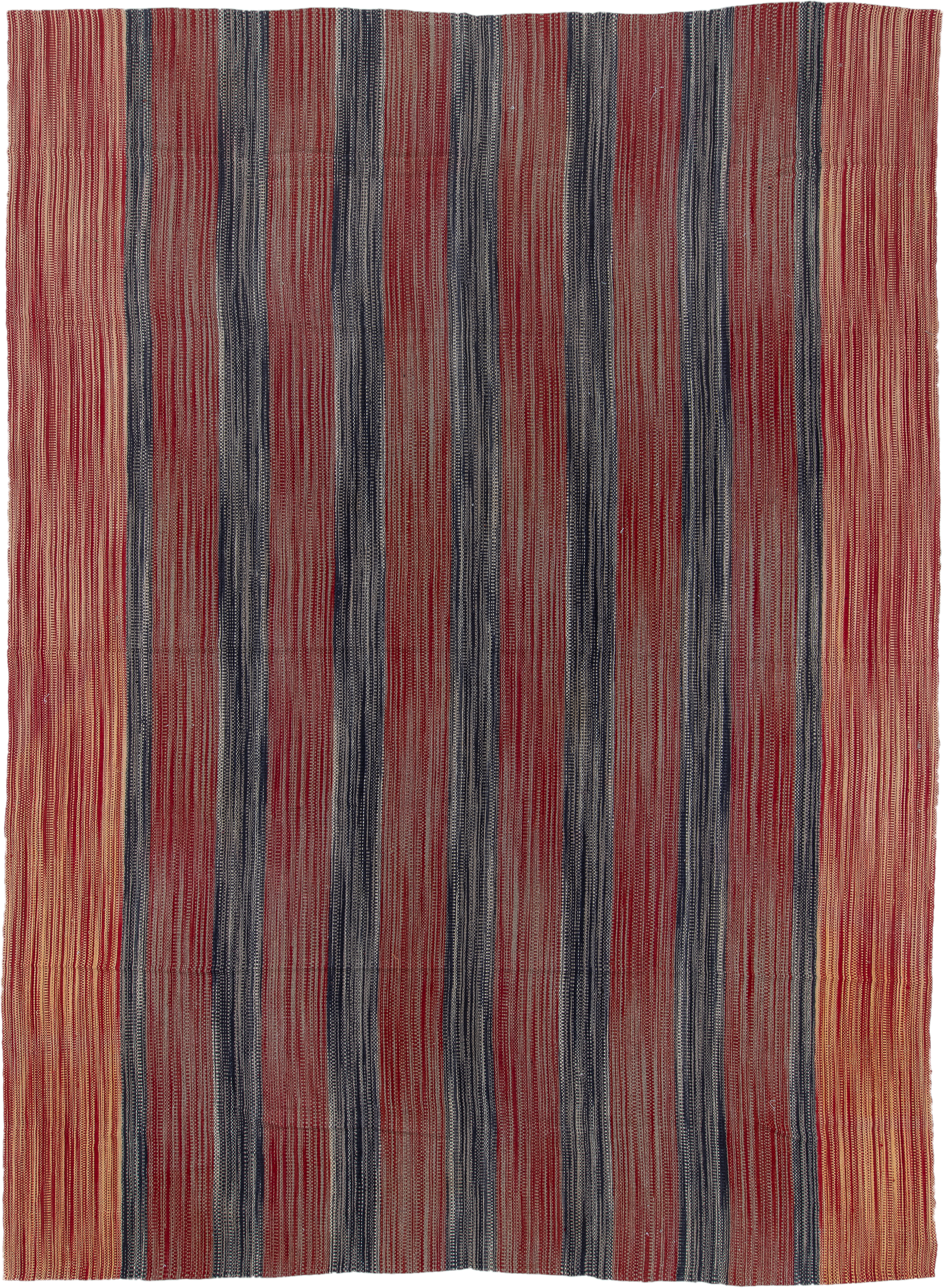 13' x 17' one-of-a-kind handmade vintage Kilim oversize rug. Color palette: red, charcoal, ivory, camel, rose, gray, black