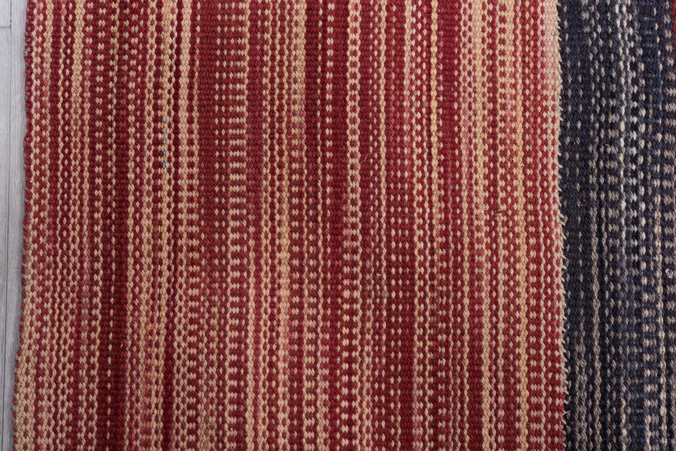 13' x 17' one-of-a-kind handmade vintage Kilim oversize rug. Color palette: red, charcoal, ivory, camel, rose, gray, black