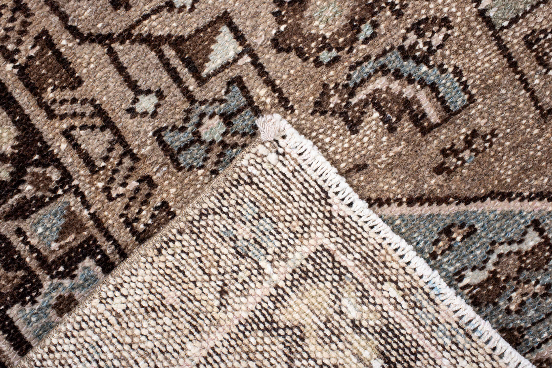 3' x 4' one-of-a-kind handmade antique Hamadan small size rug. Color palette: brown, taupe, light blue, ivory, charcoal