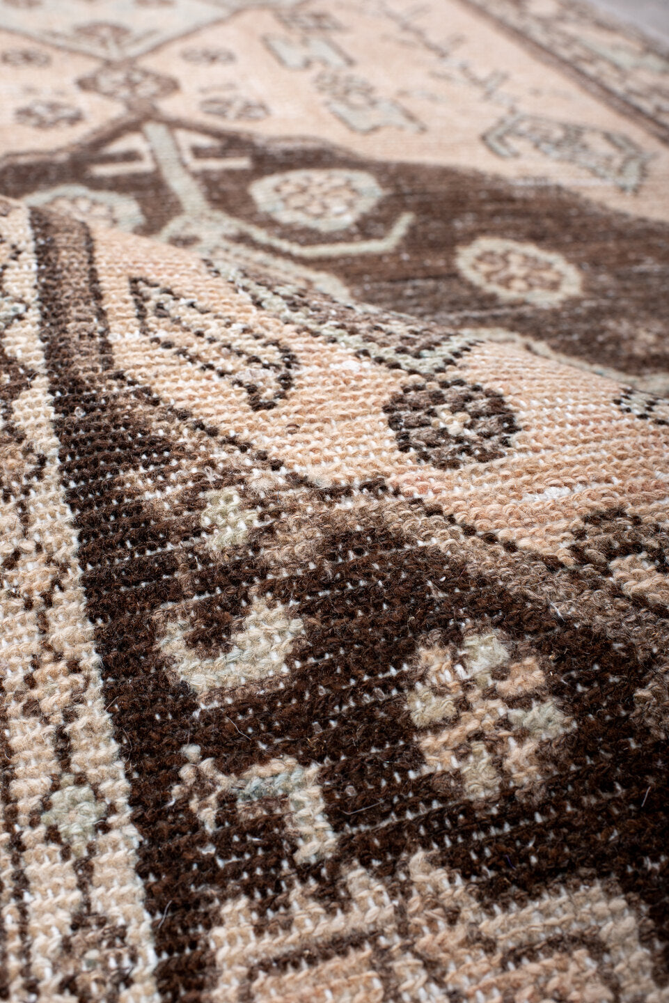 3' x 10' one-of-a-kind handmade vintage Hamadan runner rug. Color palette: blush, ivory, brown, taupe, charcoal, sage, pink
