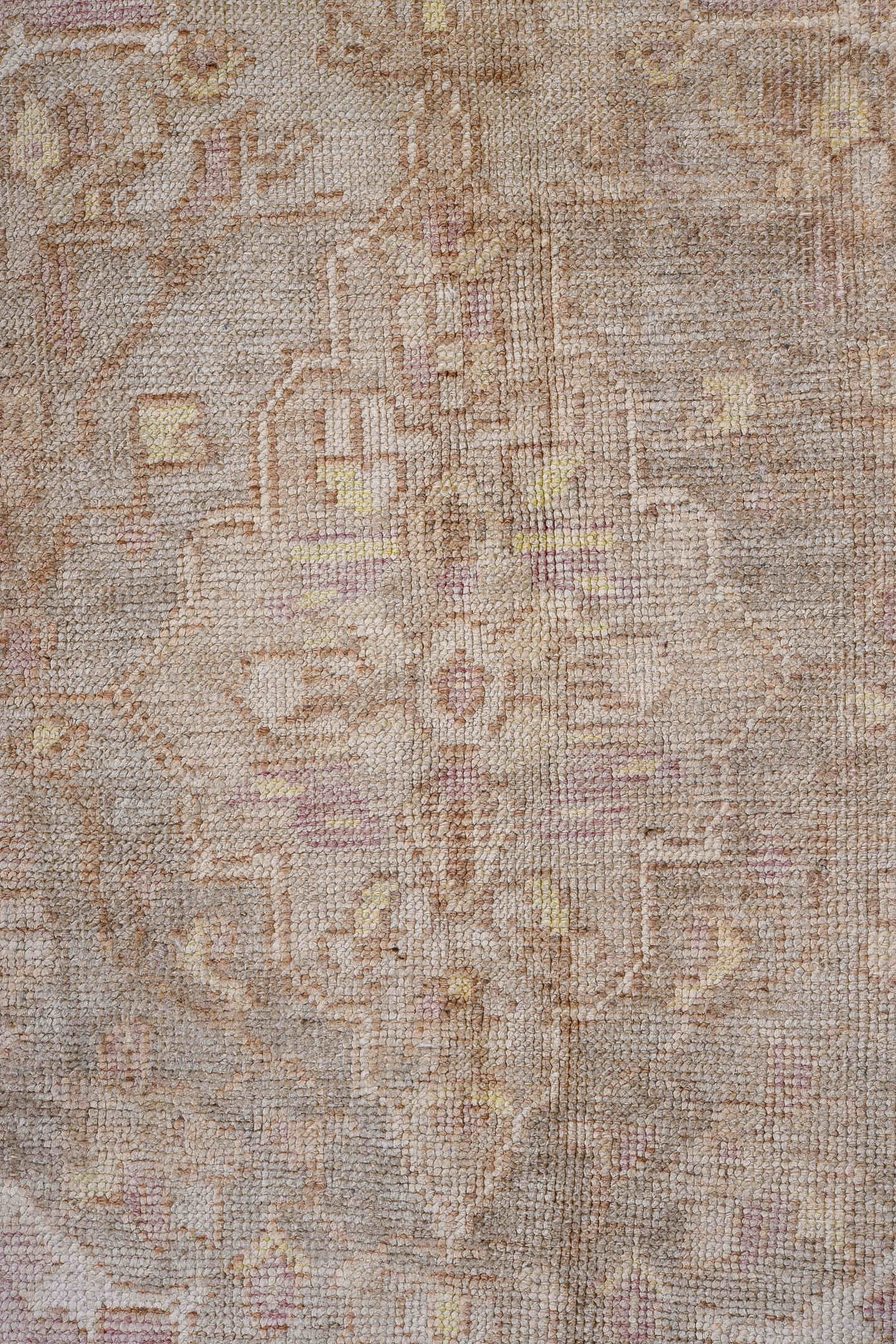 2' x 3' one-of-a-kind handmade antique Oushak small size rug. Color palette: rose, ivory, blush, taupe, beige, pink, red