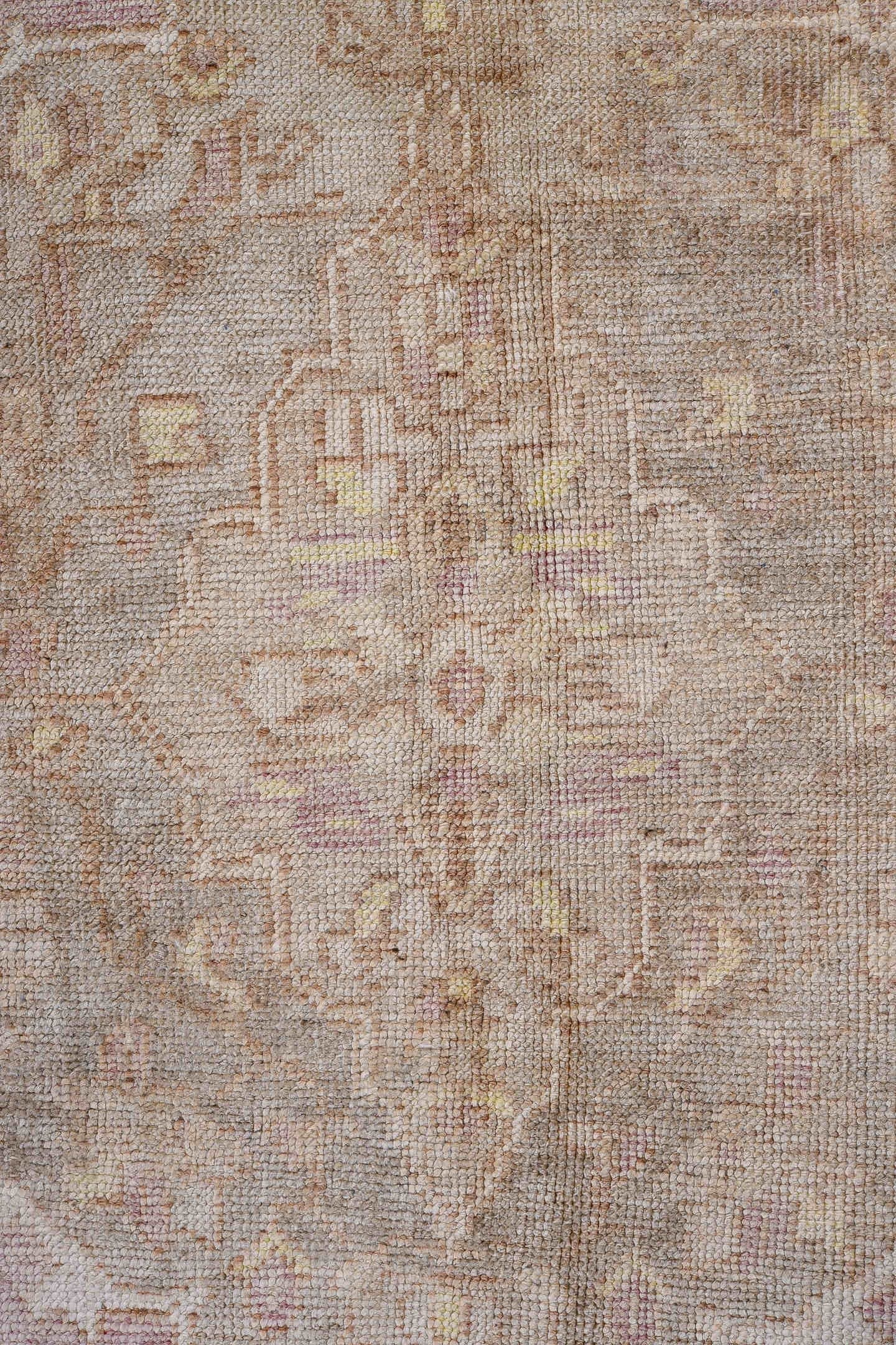 2' x 3' one-of-a-kind handmade antique Oushak small size rug. Color palette: rose, ivory, blush, taupe, beige, pink, red