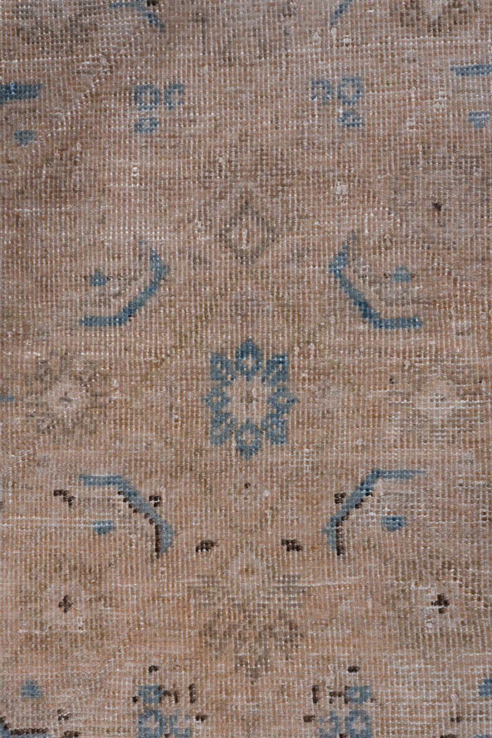 3' x 9' one-of-a-kind handmade antique Mahal runner rug. Color palette: taupe, ivory, sky blue, charcoal, beige, gray