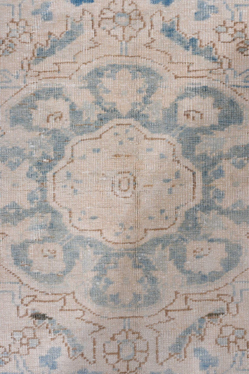 3' x 10' one-of-a-kind handmade antique Heriz runner rug. Color palette: ivory, sky blue, light blue, taupe, beige, gray