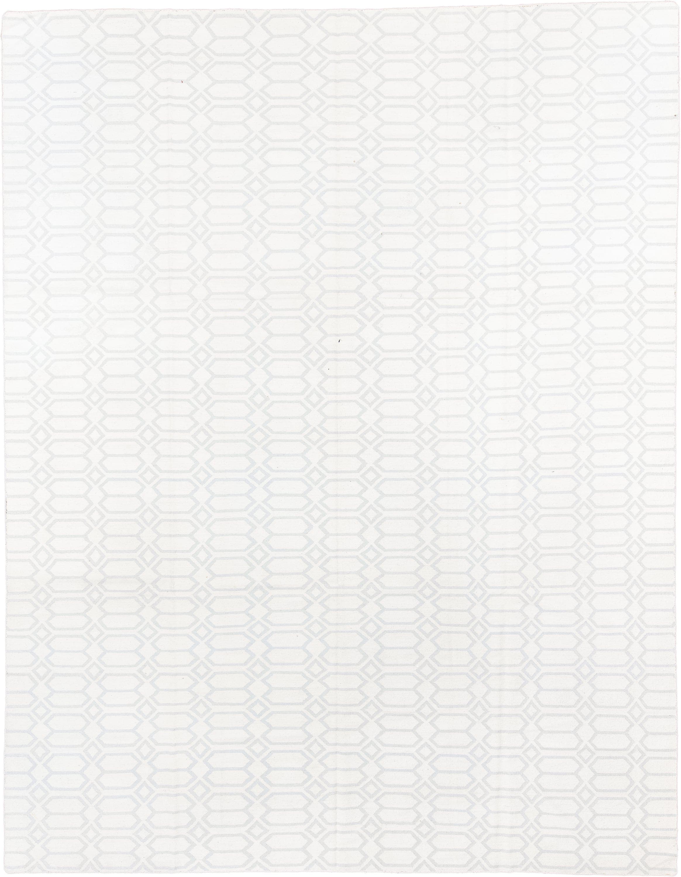 11' x 14' one-of-a-kind handmade vintage Flatweave oversize rug. Color palette: ivory, light_gray, cream, light gray