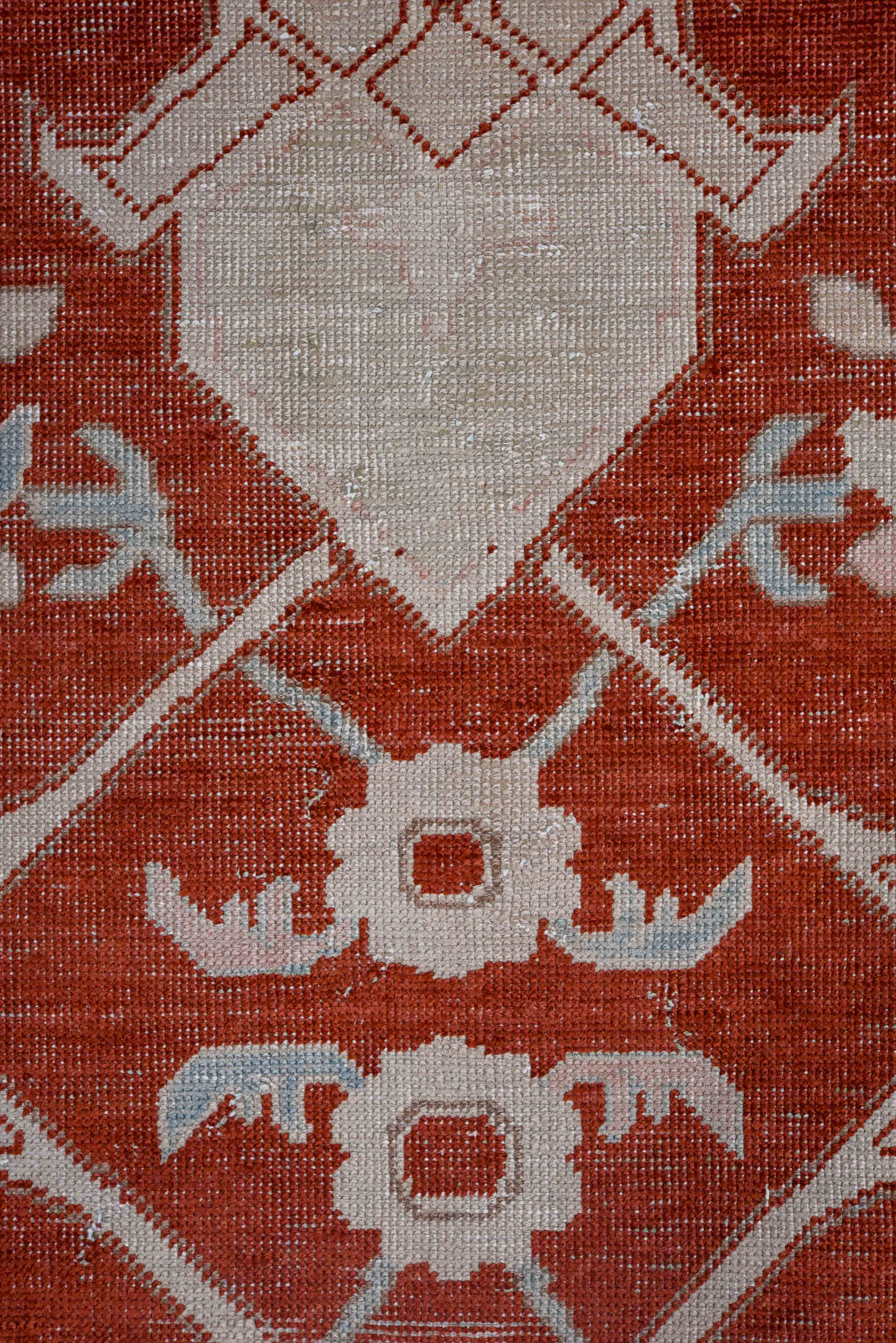 2' x 9' one-of-a-kind handmade vintage Oushak runner rug. Color palette: rust, ivory, sky_blue, rose, crimson, terracotta