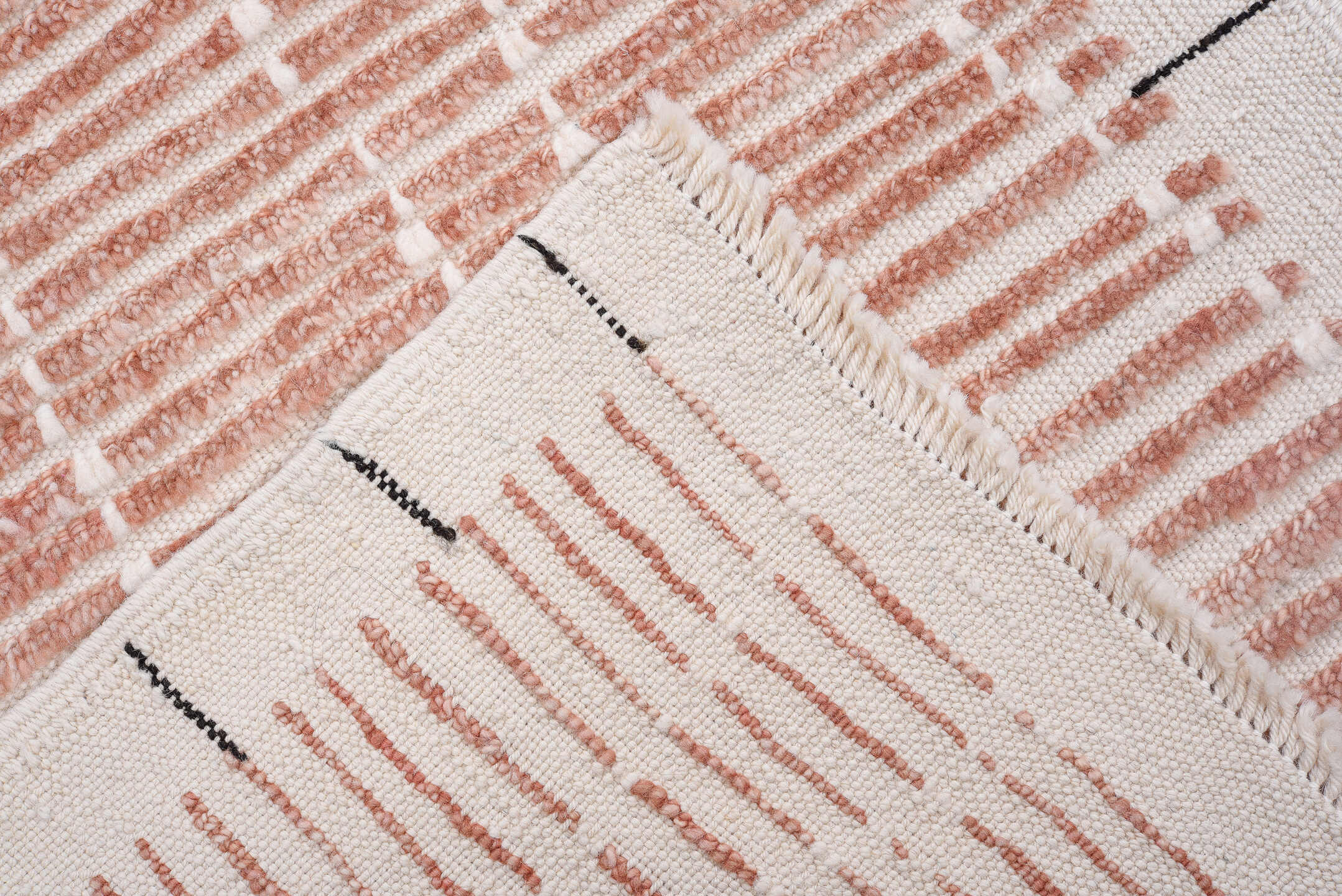 2' x 12' one-of-a-kind handmade vintage Tulu runner rug. Color palette: ivory, rust, rose, charcoal, terracotta, brown, pink