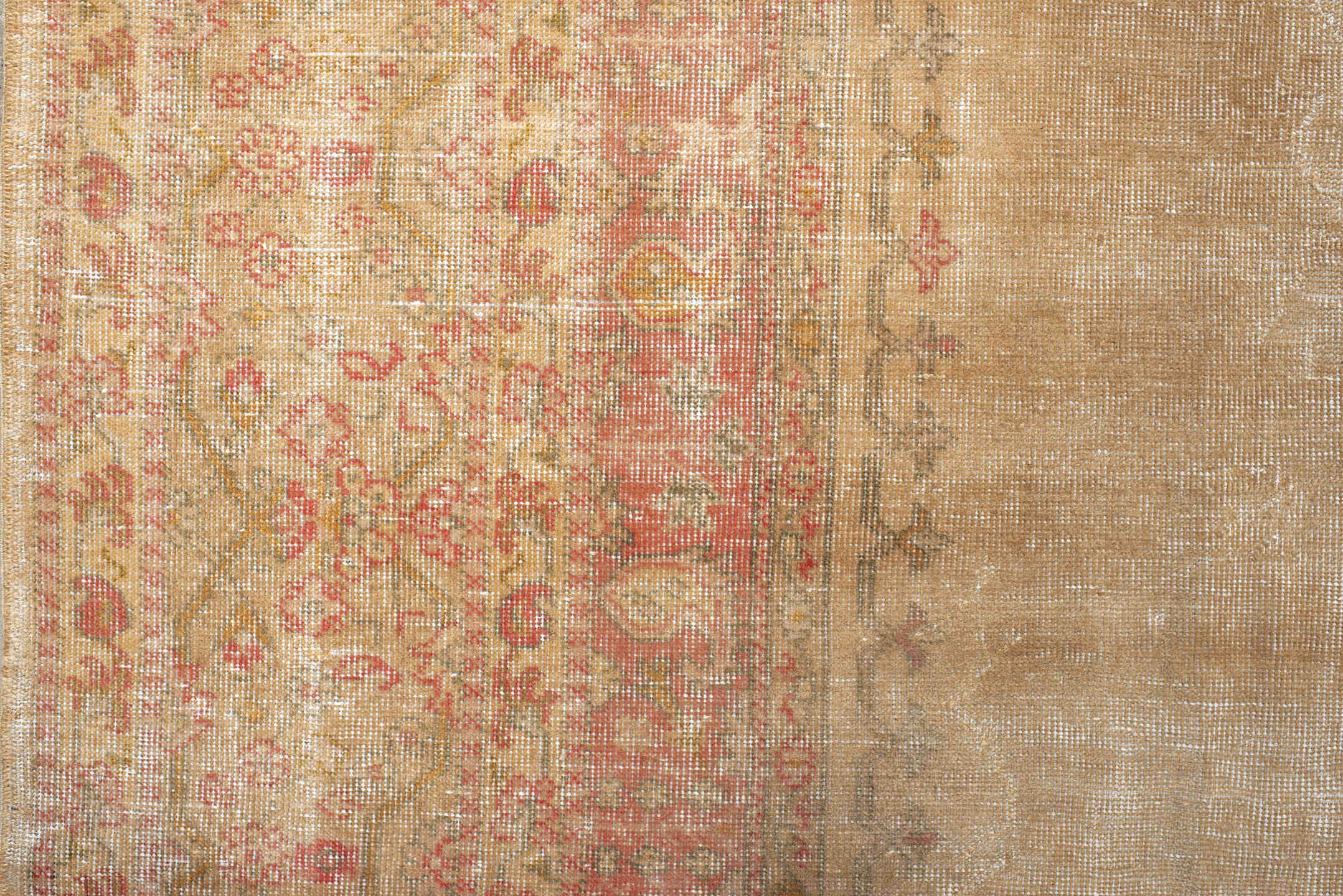 11' x 14' one-of-a-kind handmade vintage Sivas oversize rug. Color palette: pink, brown, off-white, orange, light gray, gray