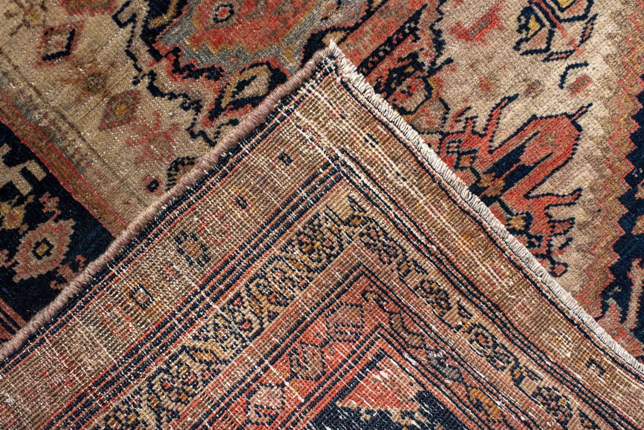 3' x 4' one-of-a-kind handmade antique NW Persian small size rug. Color palette: ivory, navy, camel, rose, taupe, rust