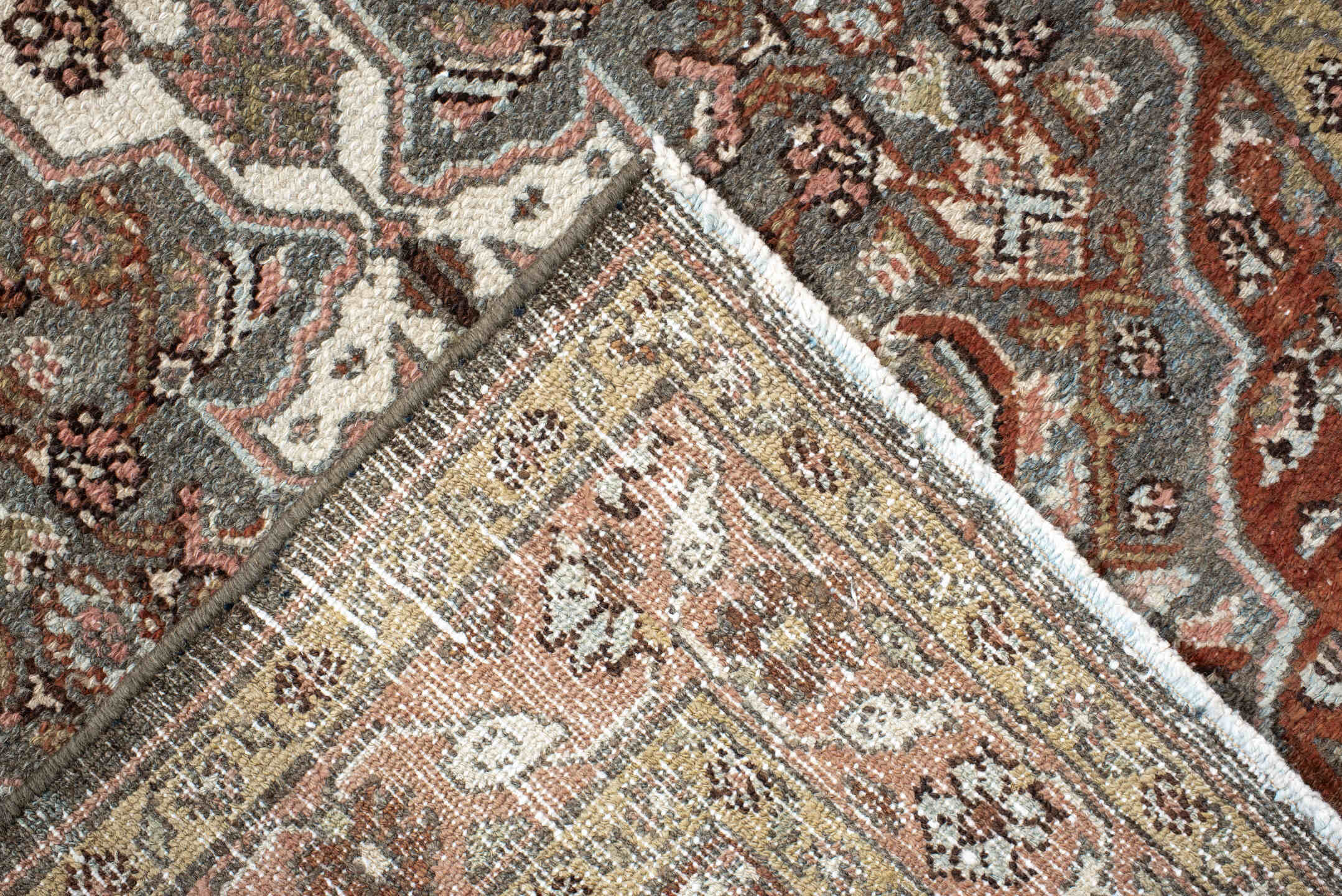 2' x 17' one-of-a-kind handmade antique Malayer runner rug. Color palette: sky blue, rust, ivory, blush, taupe, brown, sage
