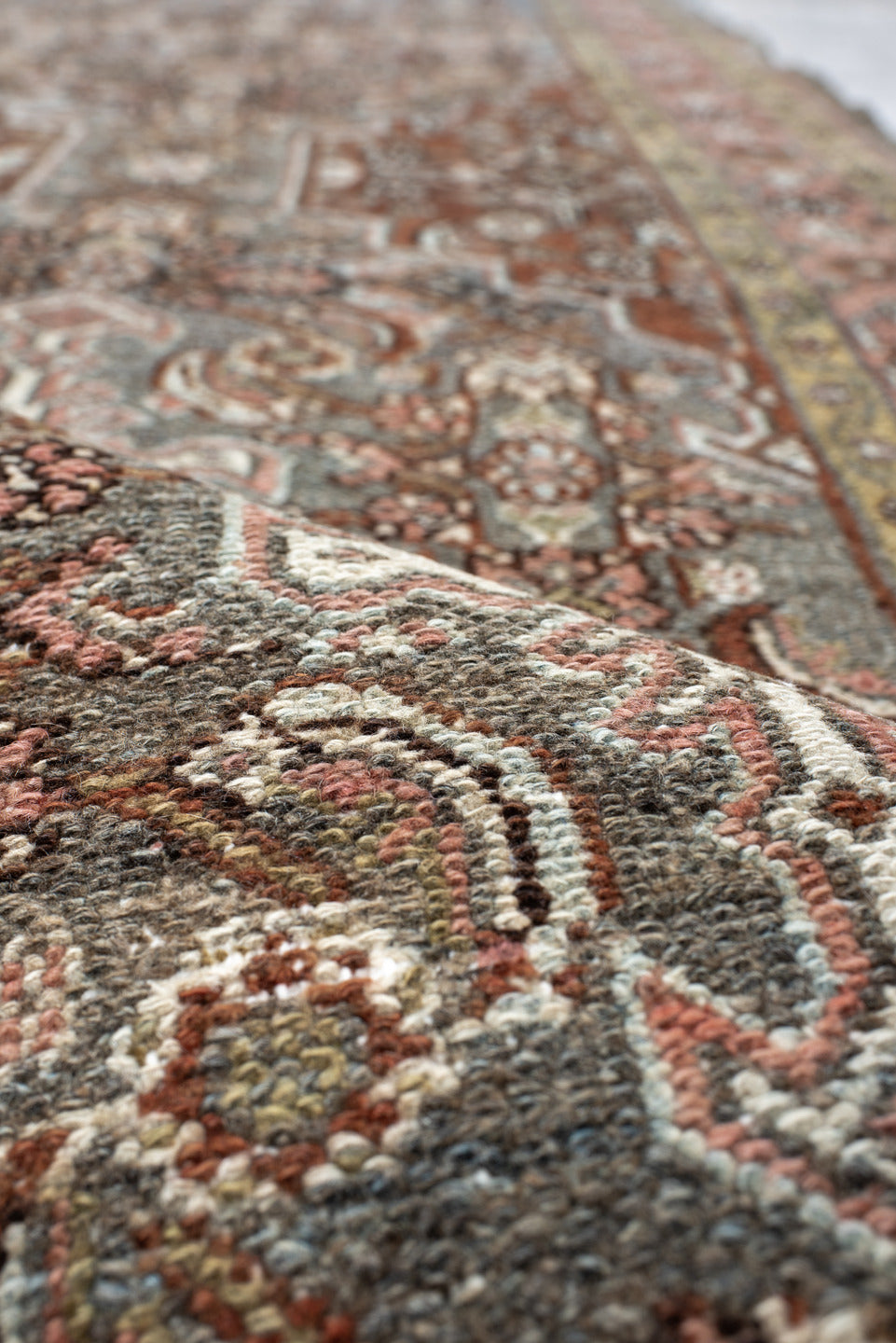 2' x 17' one-of-a-kind handmade antique Malayer runner rug. Color palette: sky blue, rust, ivory, blush, taupe, brown, sage