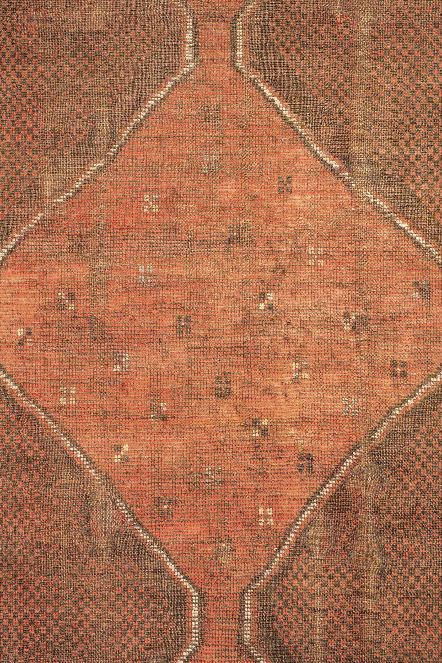 3' x 10' one-of-a-kind handmade antique Oushak runner rug. Color palette: salmon, taupe, brown, ivory, terra cotta, pink
