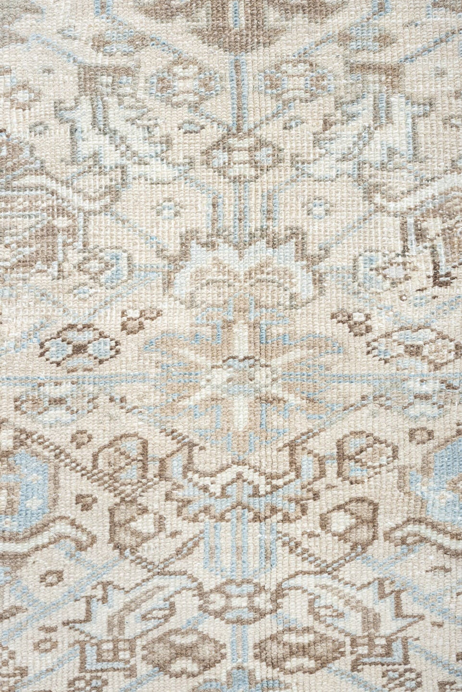 8' x 10' one-of-a-kind handmade vintage Heriz large size rug. Color palette: ivory, pale blue, taupe, beige, light gray