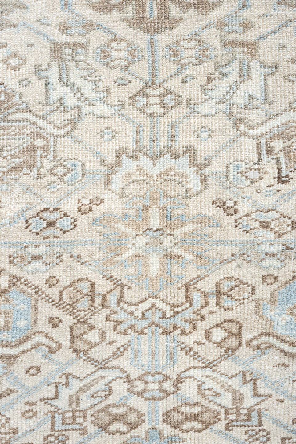 8' x 10' one-of-a-kind handmade vintage Heriz large size rug. Color palette: ivory, pale blue, taupe, beige, light gray