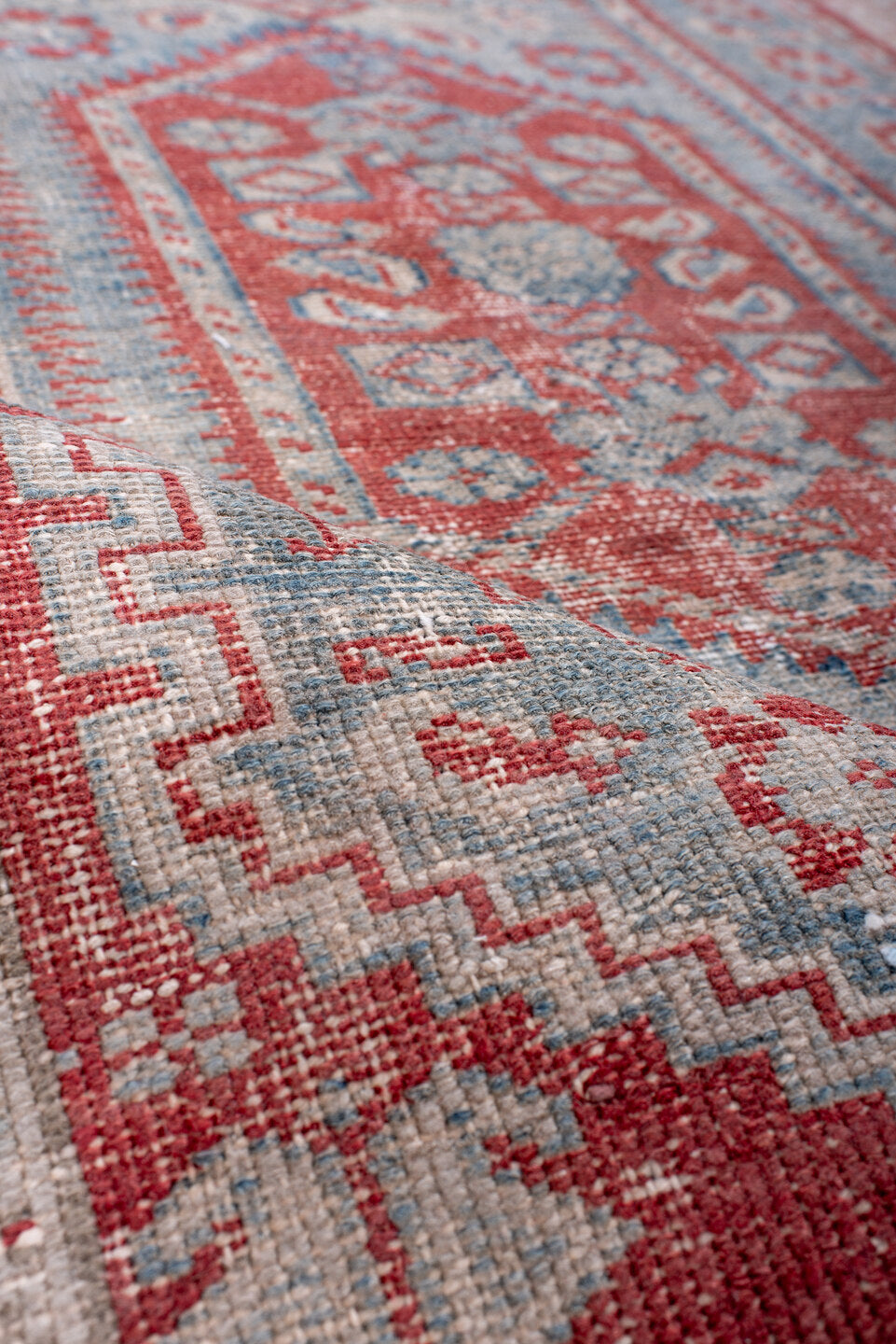 4' x 6' one-of-a-kind handmade vintage Malayer small size rug. Color palette: blue, brown, gray, light gray