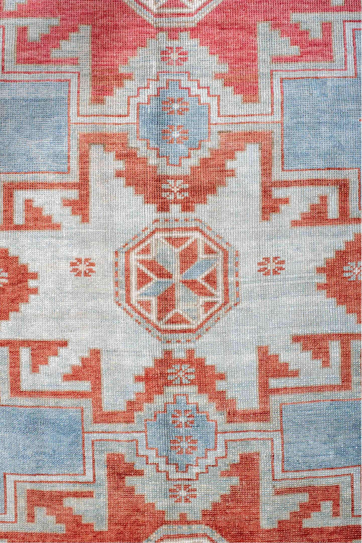 5' x 7' one-of-a-kind handmade vintage Caucasian rug. Color palette: brown, gray, light blue, light gray, light slate gray