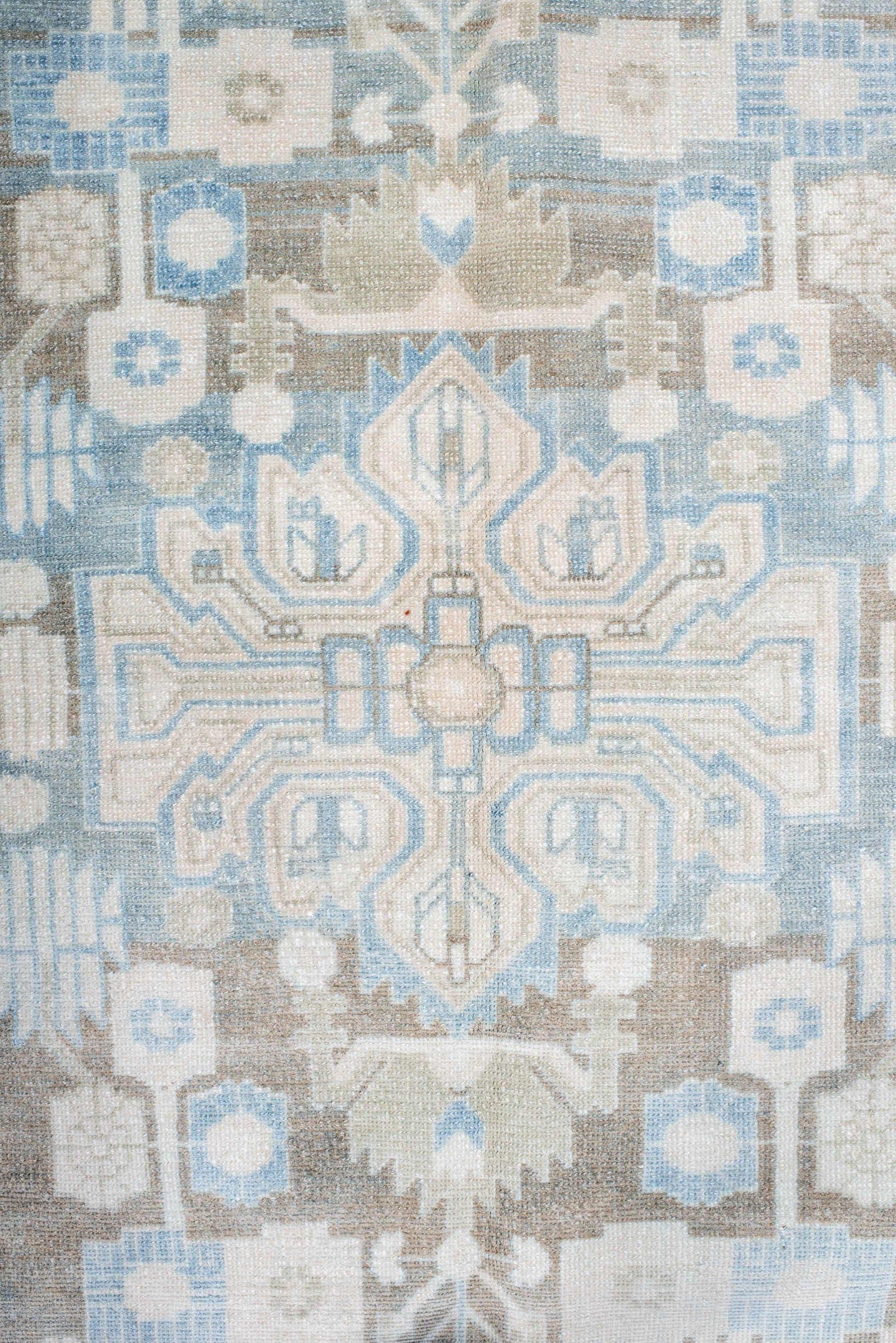 5' x 8' one-of-a-kind handmade antique Malayer medium size rug. Color palette: ivory, sky blue, taupe, light blue, beige
