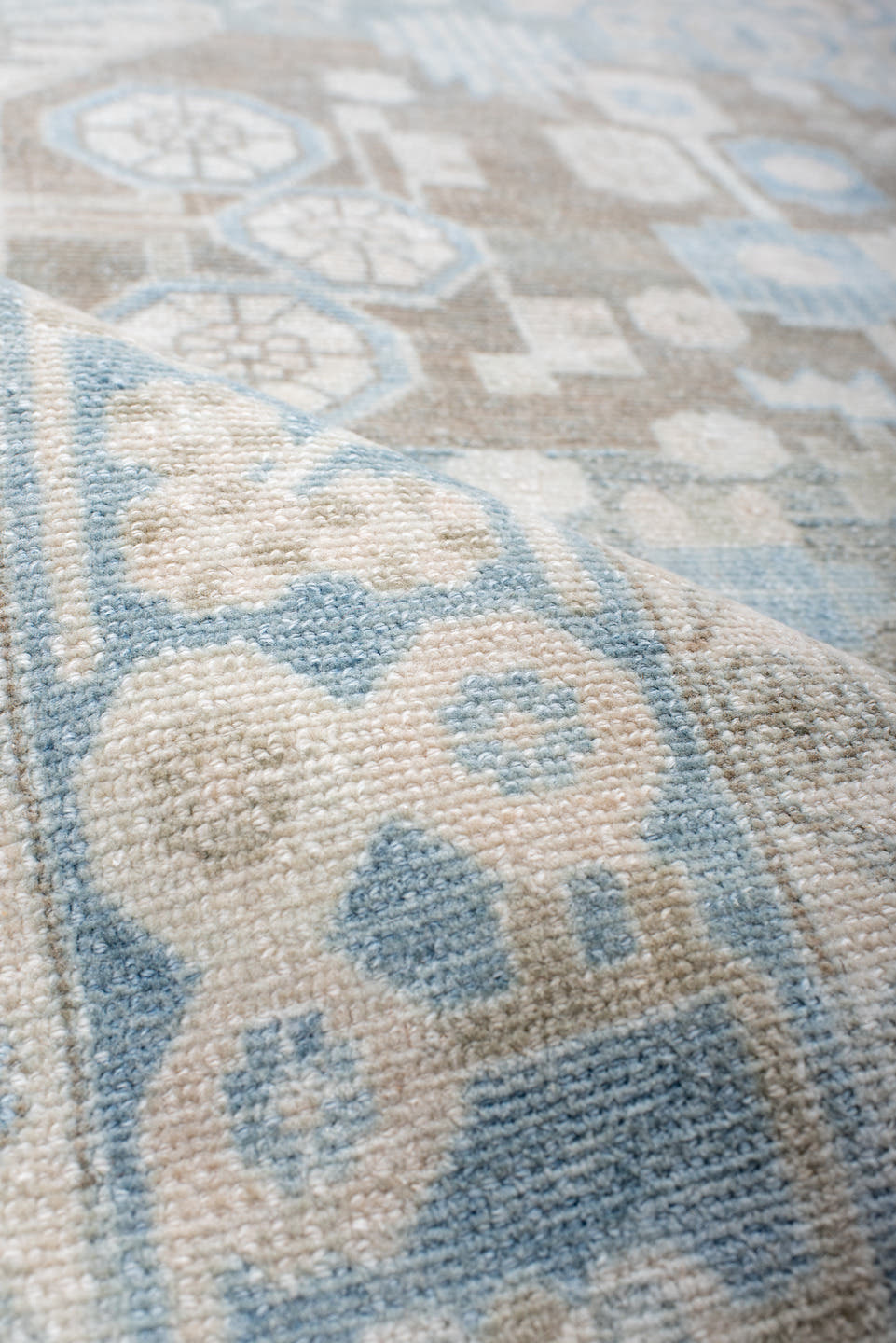 5' x 8' one-of-a-kind handmade antique Malayer medium size rug. Color palette: ivory, sky blue, taupe, light blue, beige