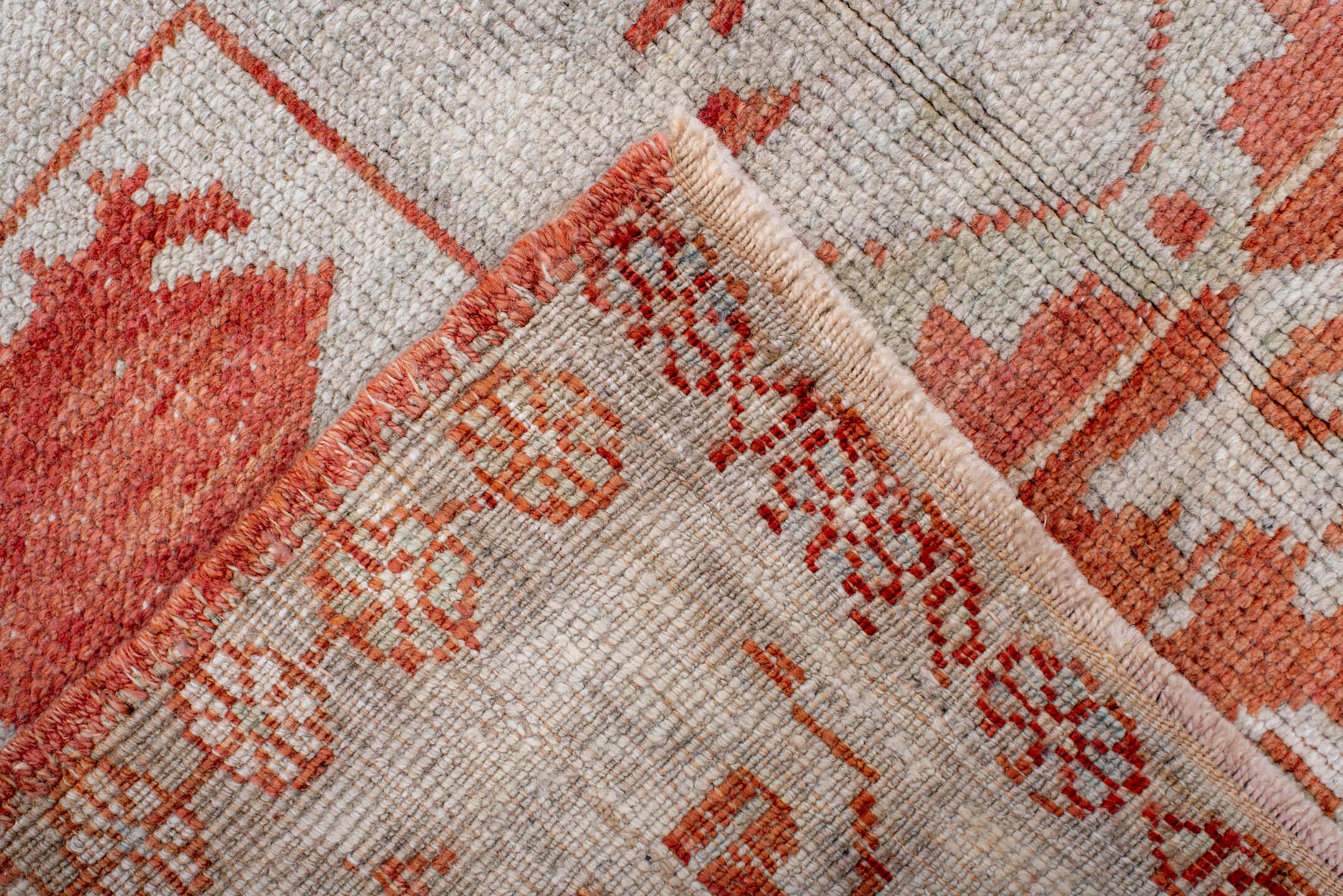 3' x 4' one-of-a-kind handmade vintage Anatol small size rug. Color palette: antiquewhite, brown, dark red, dark salmon