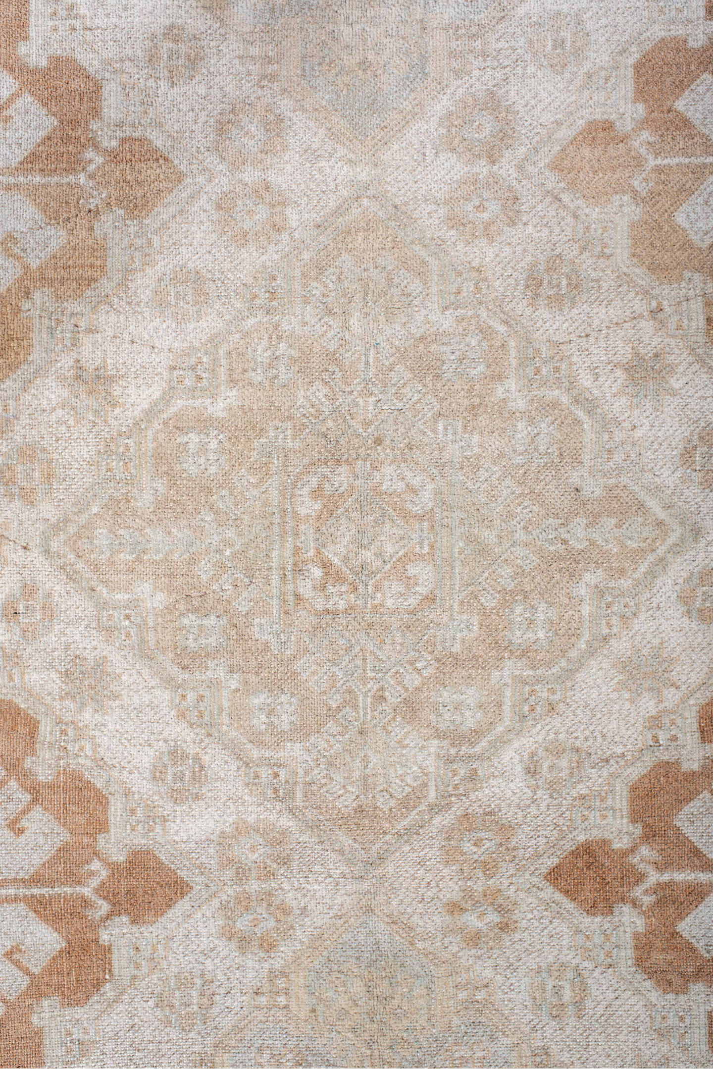 4' x 7' one-of-a-kind handmade antique Anatolian rug. Color palette: ivory, camel, pale blue, cream, taupe, beige