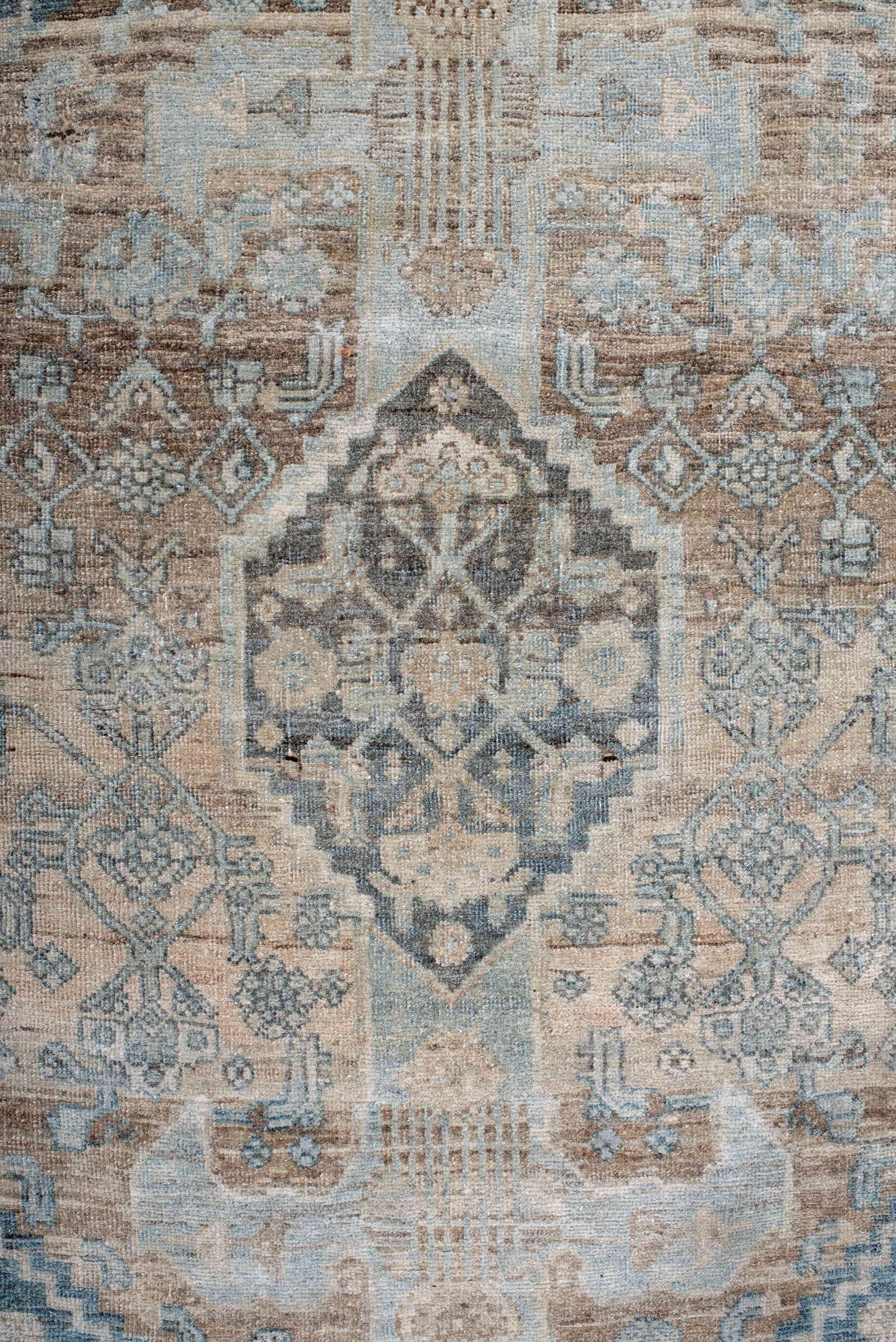 4' x 7' one-of-a-kind handmade antique Bidjar rug. Color palette: pale blue, ivory, taupe, charcoal, slate, brown