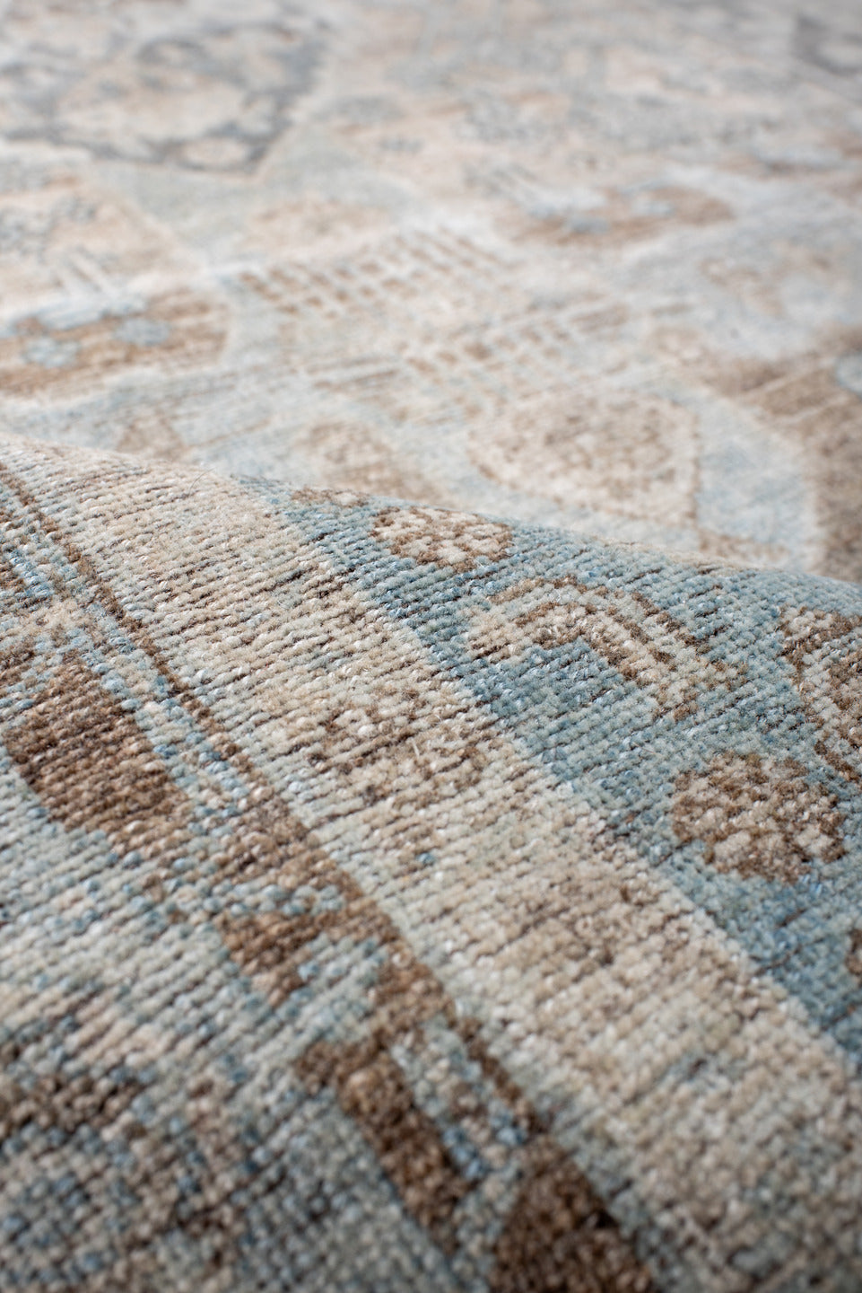 4' x 7' one-of-a-kind handmade antique Bidjar rug. Color palette: pale blue, ivory, taupe, charcoal, slate, brown
