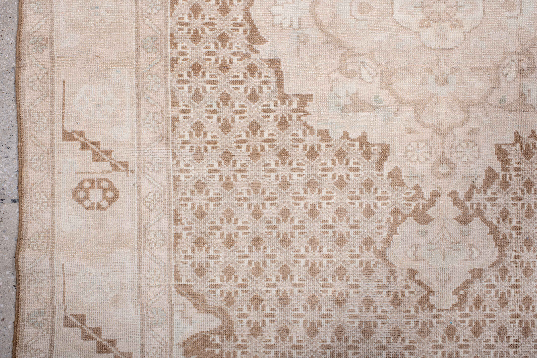 4' x 7' one-of-a-kind handmade antique Malayer rug. Color palette: ivory, sand, camel, taupe, pale blue, beige, gray