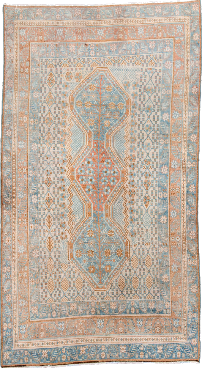 3' x 6' one-of-a-kind handmade vintage Afshar small size rug. Color palette: brown, dark gray, gainsboro, gray, light blue