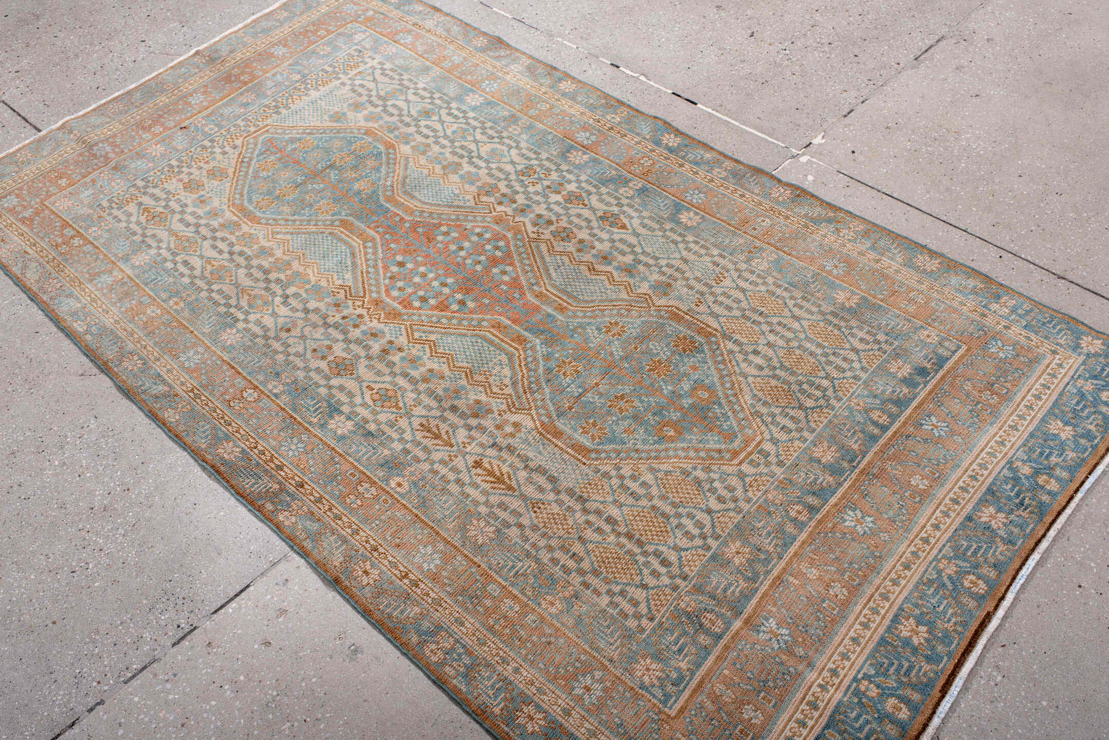 3' x 6' one-of-a-kind handmade vintage Afshar small size rug. Color palette: brown, dark gray, gainsboro, gray, light blue
