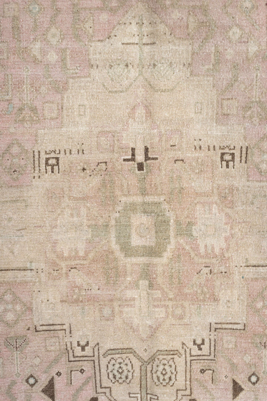 5' x 11' one-of-a-kind handmade vintage Malayer rug. Color palette: ivory, blush, taupe, camel, brown, pale blue, pink