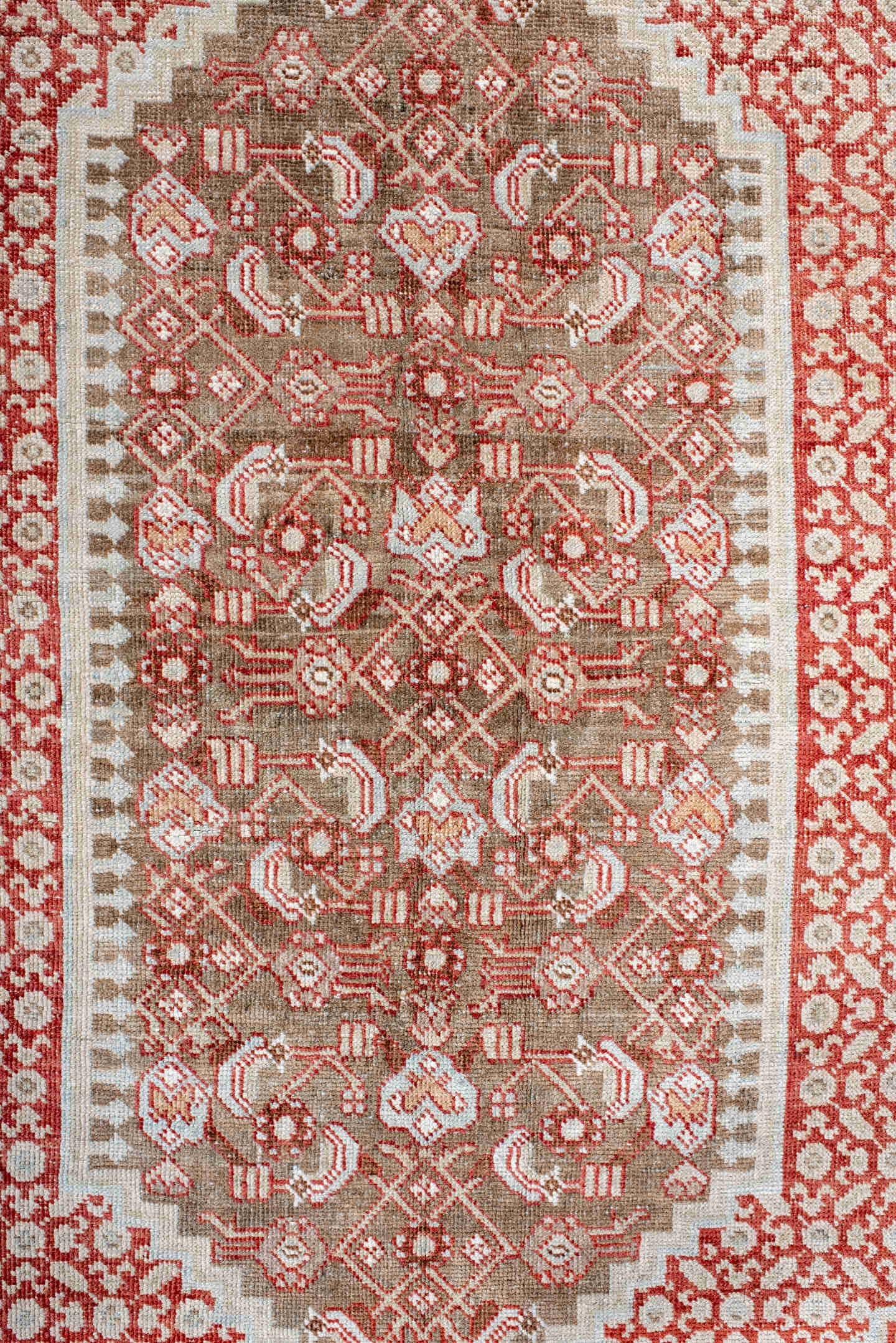 4' x 7' one-of-a-kind handmade vintage Sivas rug. Color palette: ivory, pale blue, rust, taupe, camel, light blue