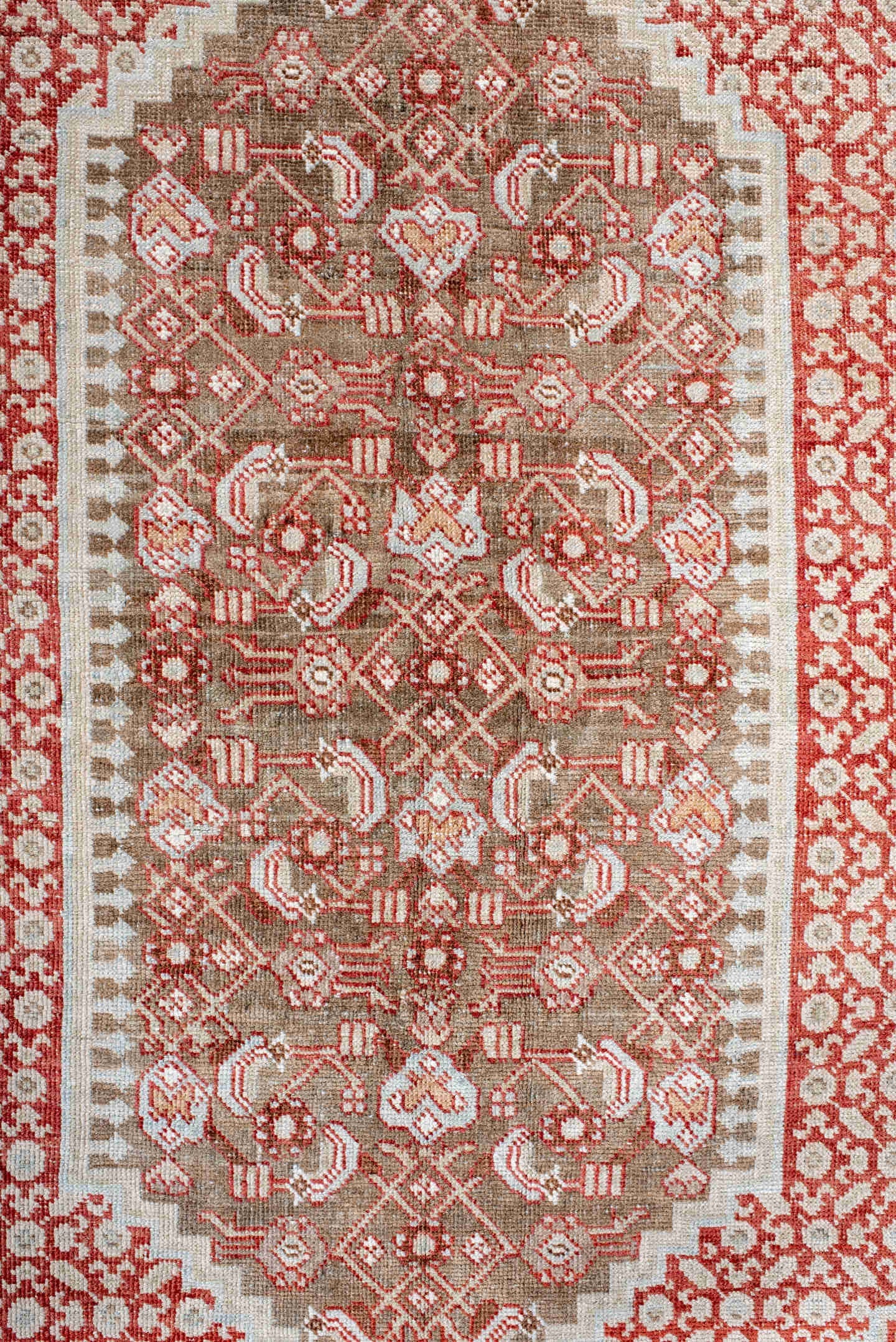 4' x 7' one-of-a-kind handmade vintage Sivas rug. Color palette: ivory, pale blue, rust, taupe, camel, light blue