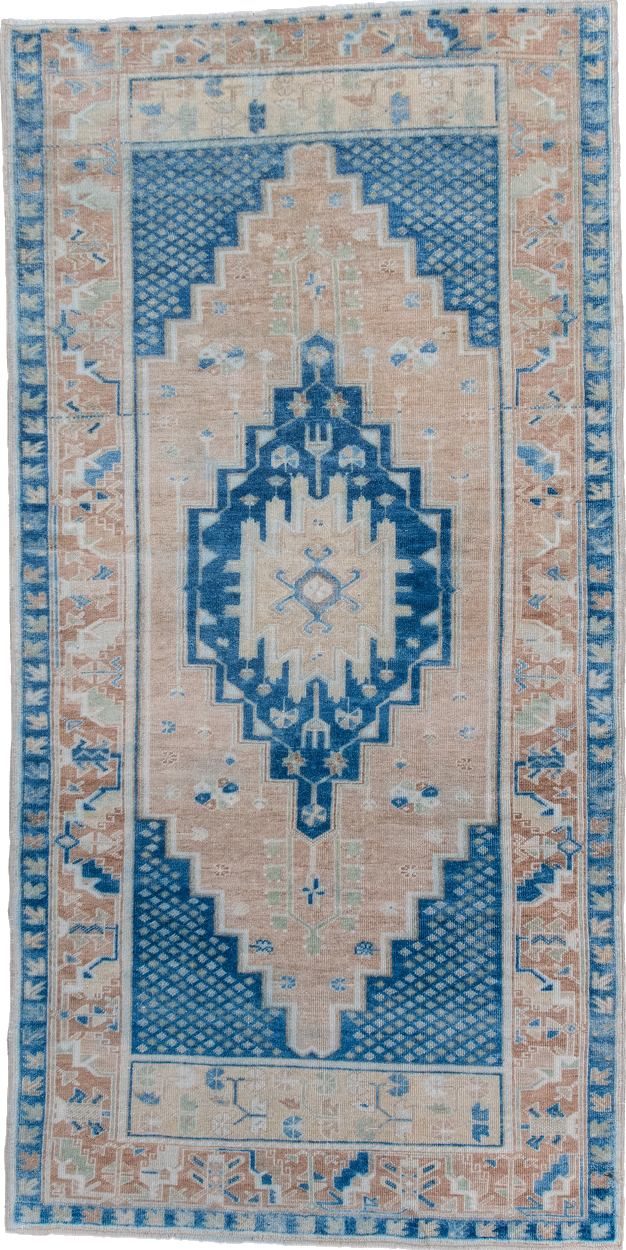 4' x 7' one-of-a-kind handmade vintage Anatolian rug. Color palette: blue, dark gray, dim gray, gray, light blue, light gray