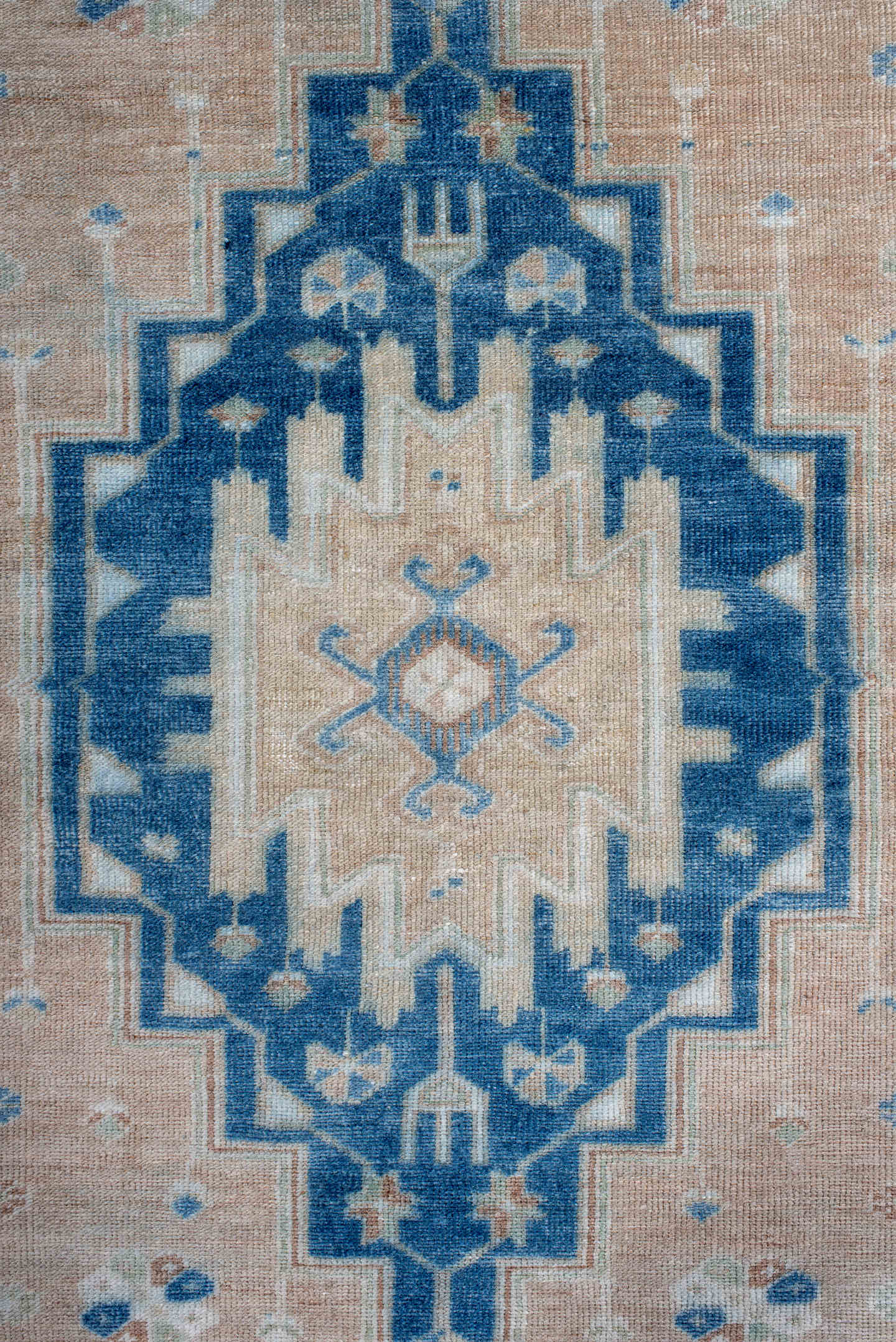 4' x 7' one-of-a-kind handmade antique Anatolian rug. Color palette: sky blue, blush, ivory, peach, pale aqua, light blue