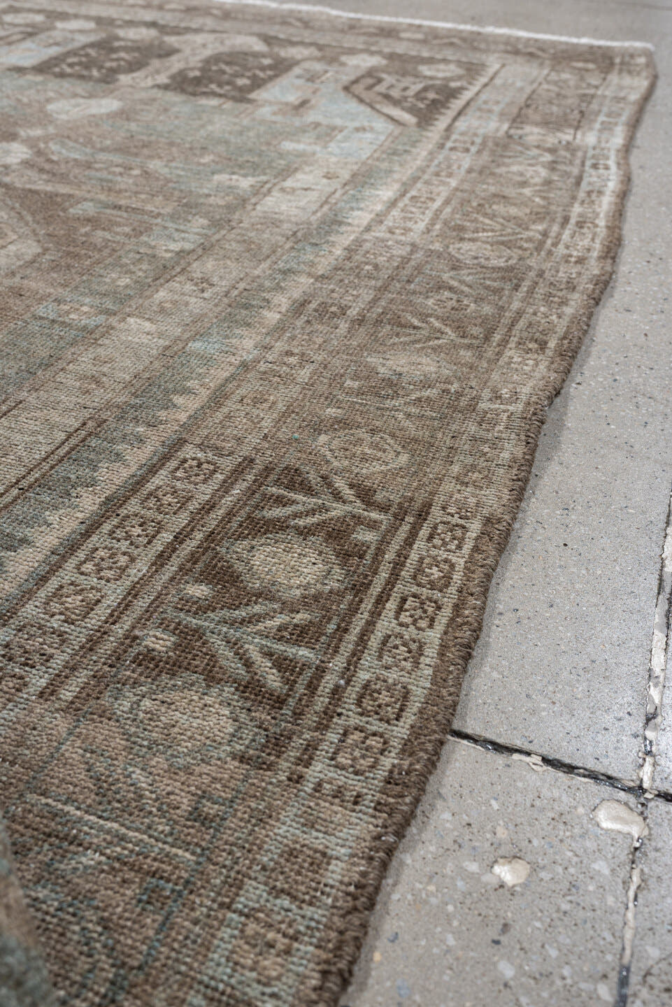 4' x 7' one-of-a-kind handmade antique Bidjar rug. Color palette: blue, taupe, brown, ivory, camel, slate, beige, gray