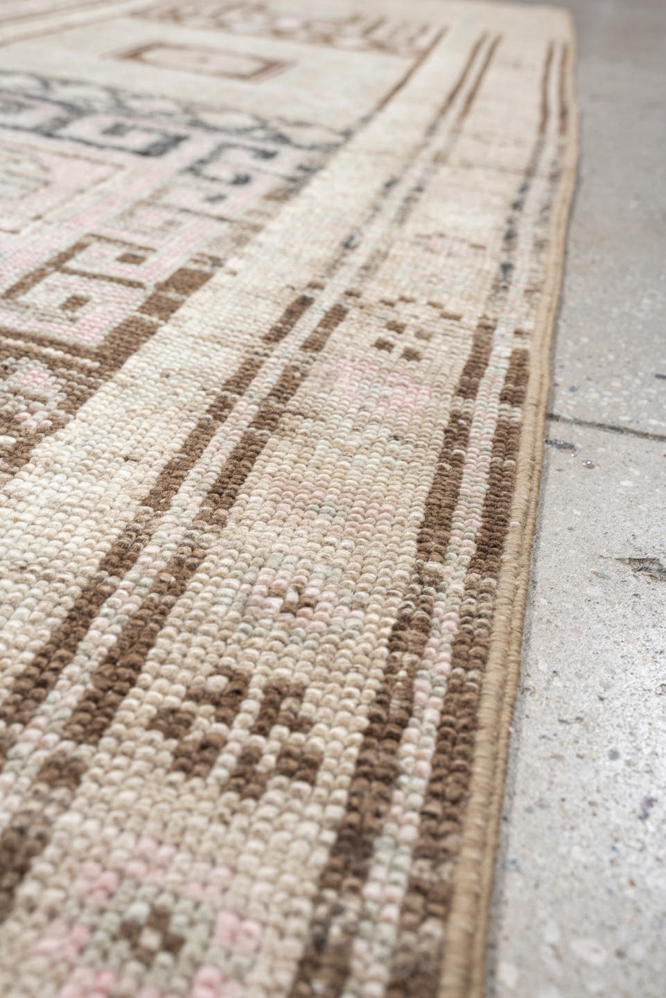 7' x 2' one-of-a-kind handmade antique NW Persian rug. Color palette: ivory, brown, sky blue, blush, taupe, light blue, pink