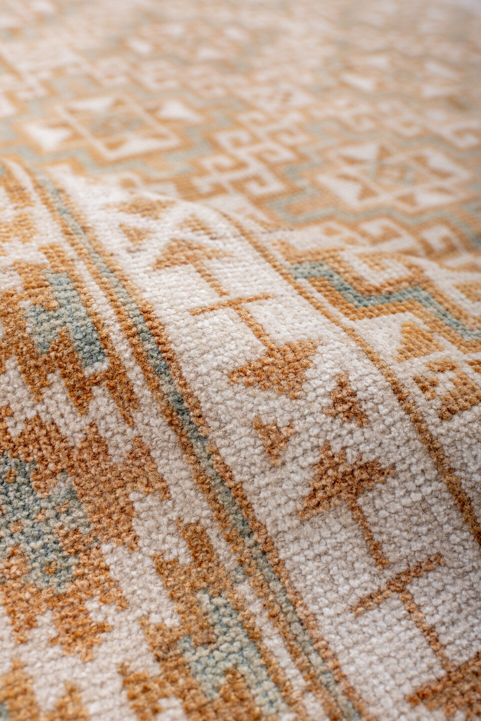 3' x 7' one-of-a-kind handmade vintage Belouch runner rug. Color palette: antiquewhite, blanched almond, brown, gainsboro