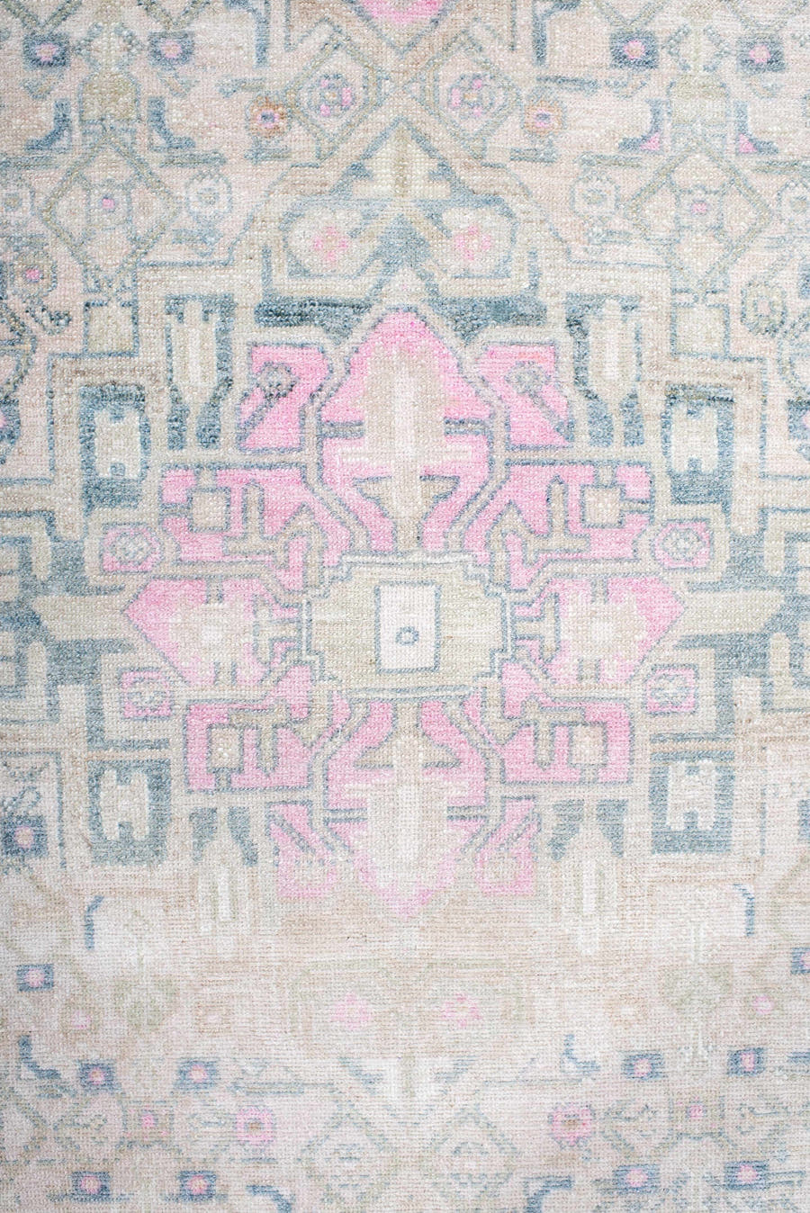 3' x 7' one-of-a-kind handmade antique Malayer runner rug. Color palette: ivory, beige, indigo, pink, taupe, pale blue