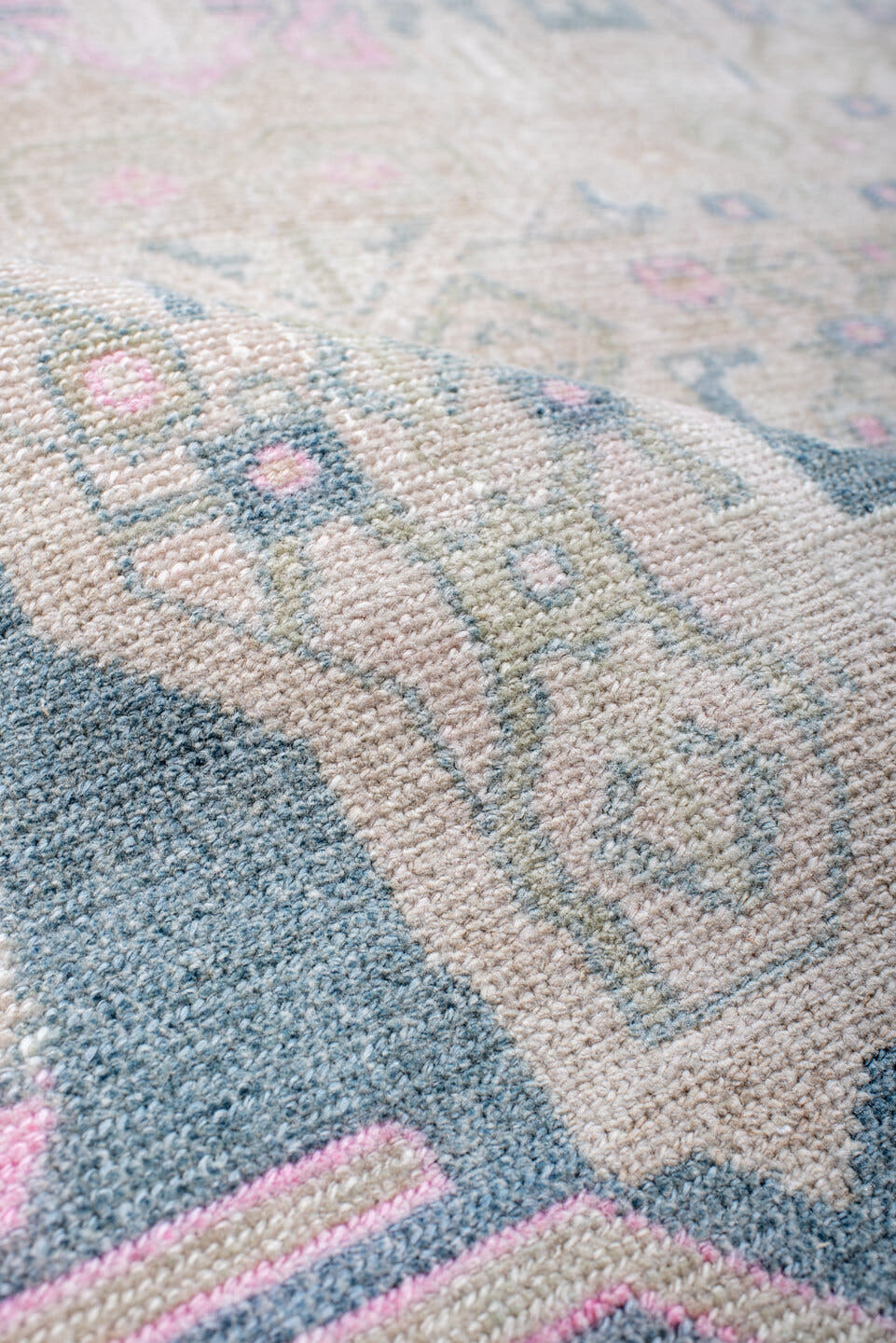 3' x 7' one-of-a-kind handmade antique Malayer runner rug. Color palette: ivory, beige, indigo, pink, taupe, pale blue